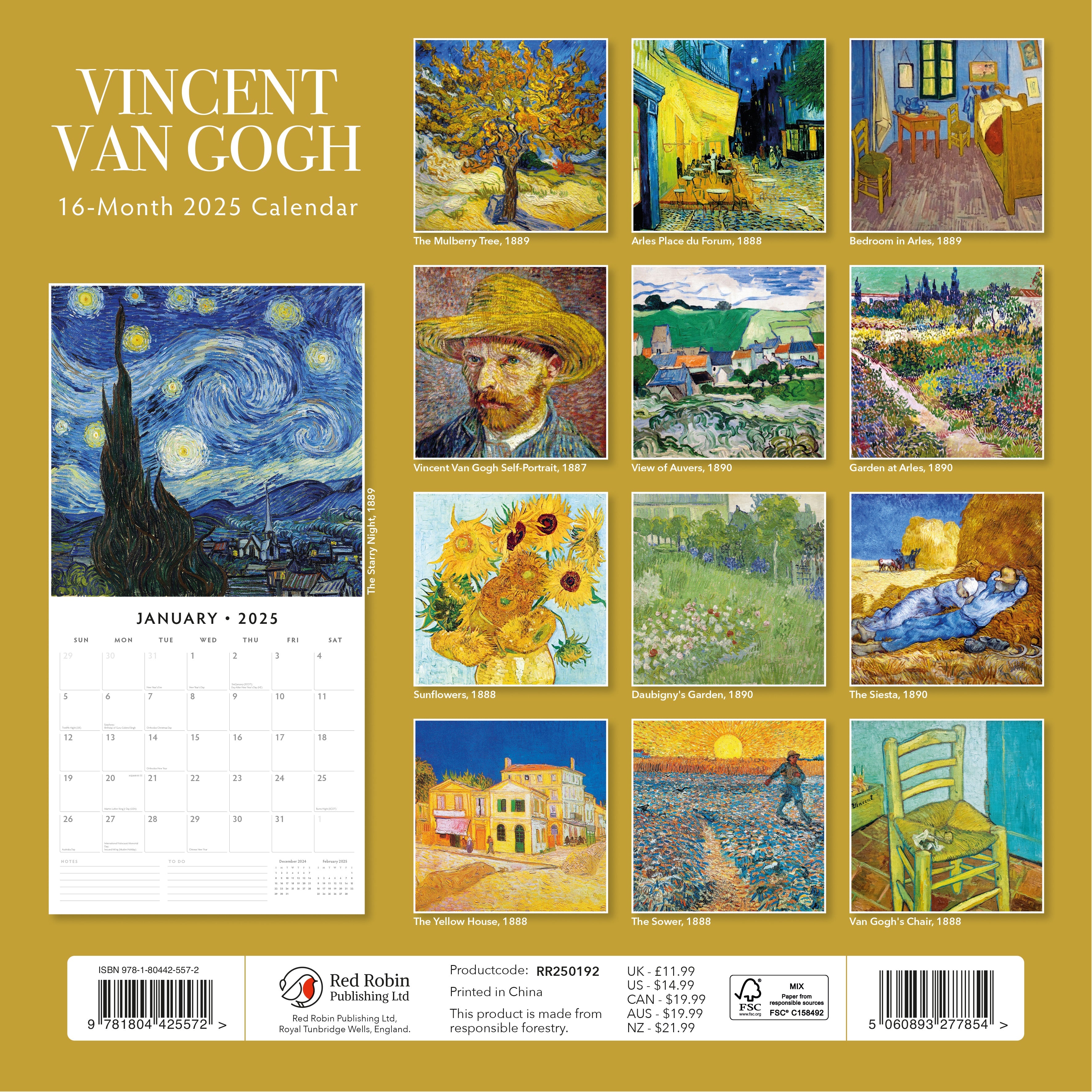 2025 Vincent Van Gogh - Square Wall Calendar