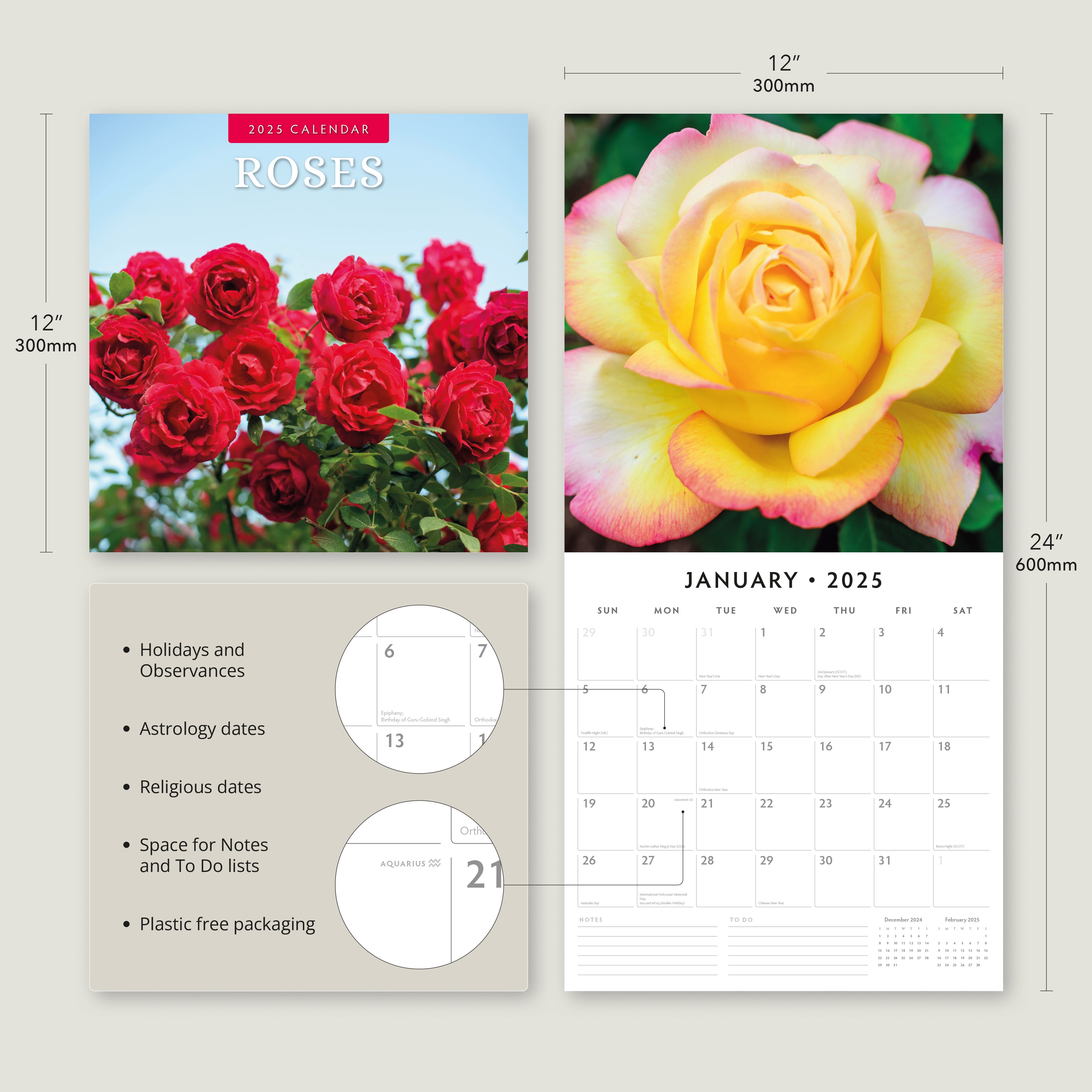 2025 Roses - Square Wall Calendar