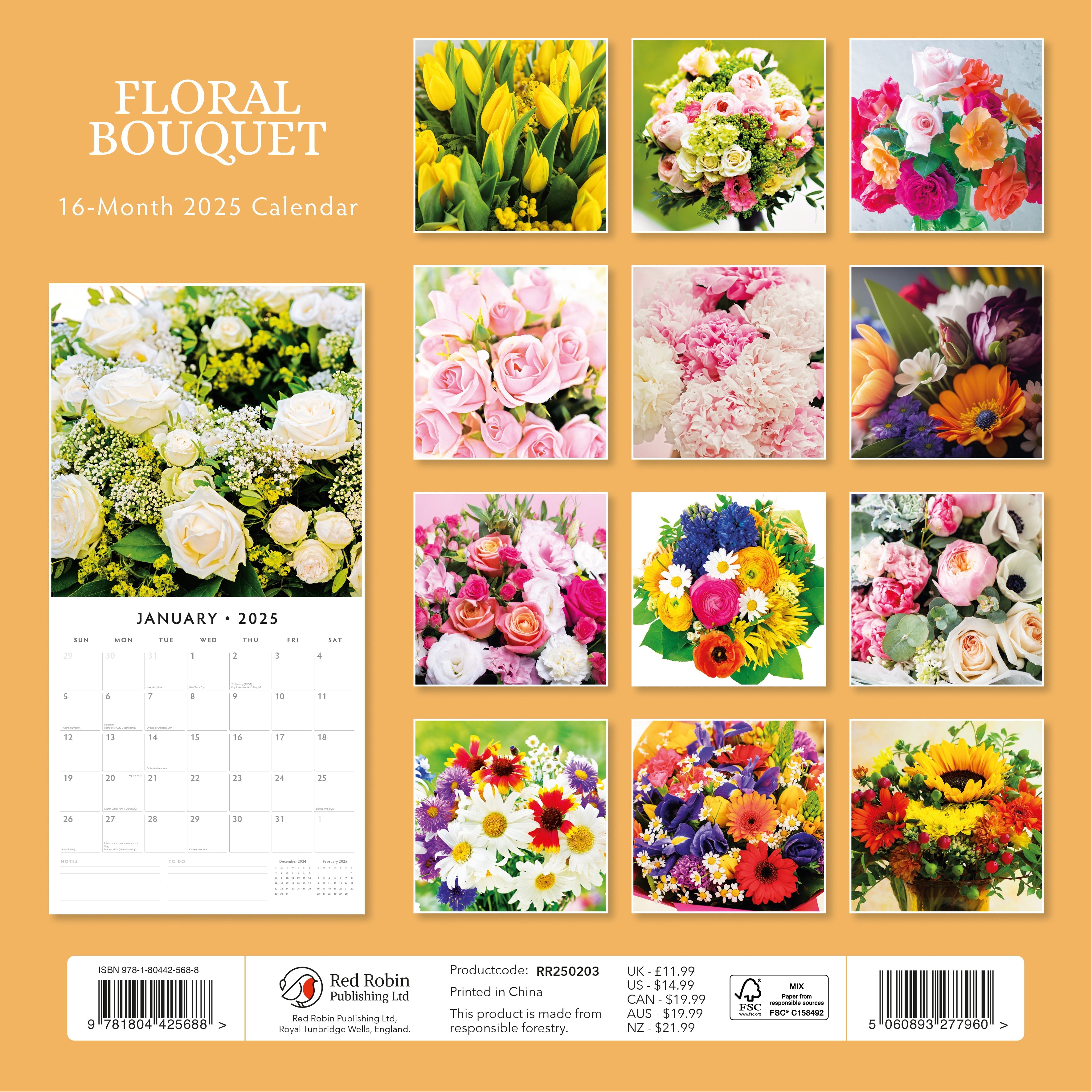 2025 Floral Bouquet - Square Wall Calendar