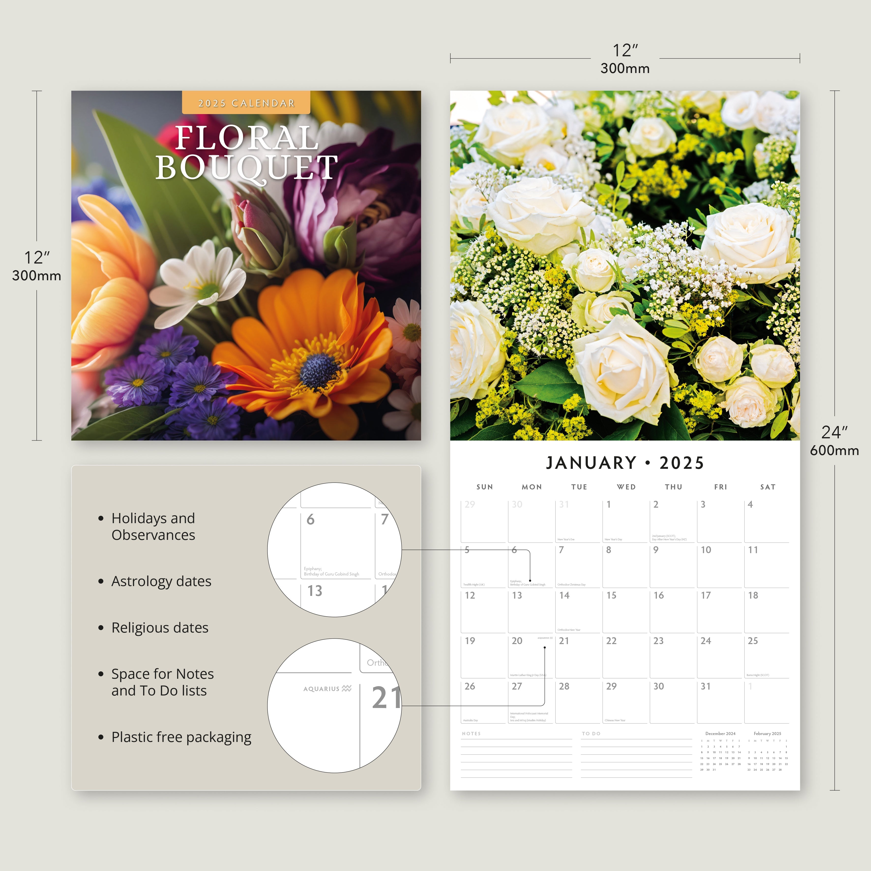 2025 Floral Bouquet - Square Wall Calendar