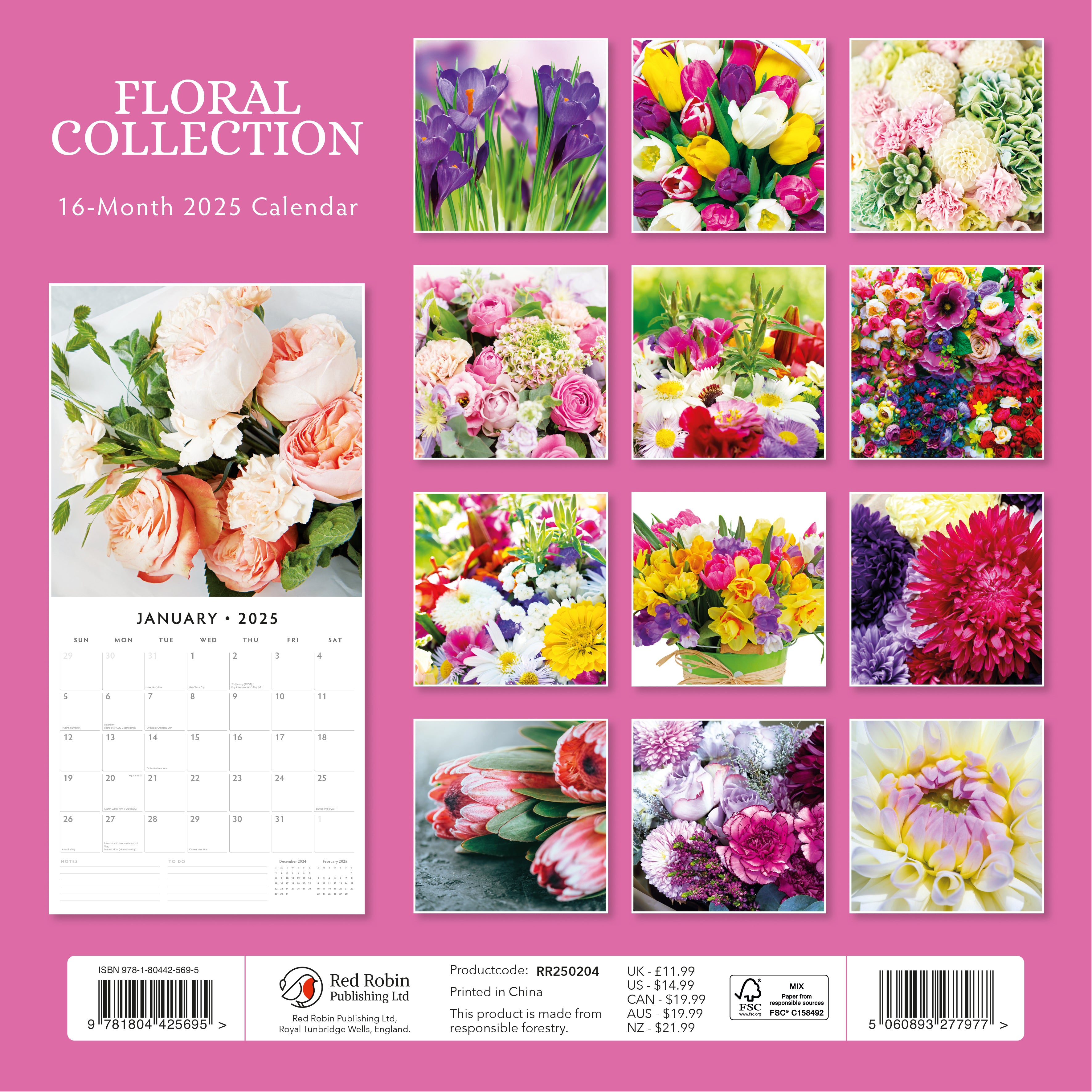 2025 Floral Collection - Square Wall Calendar