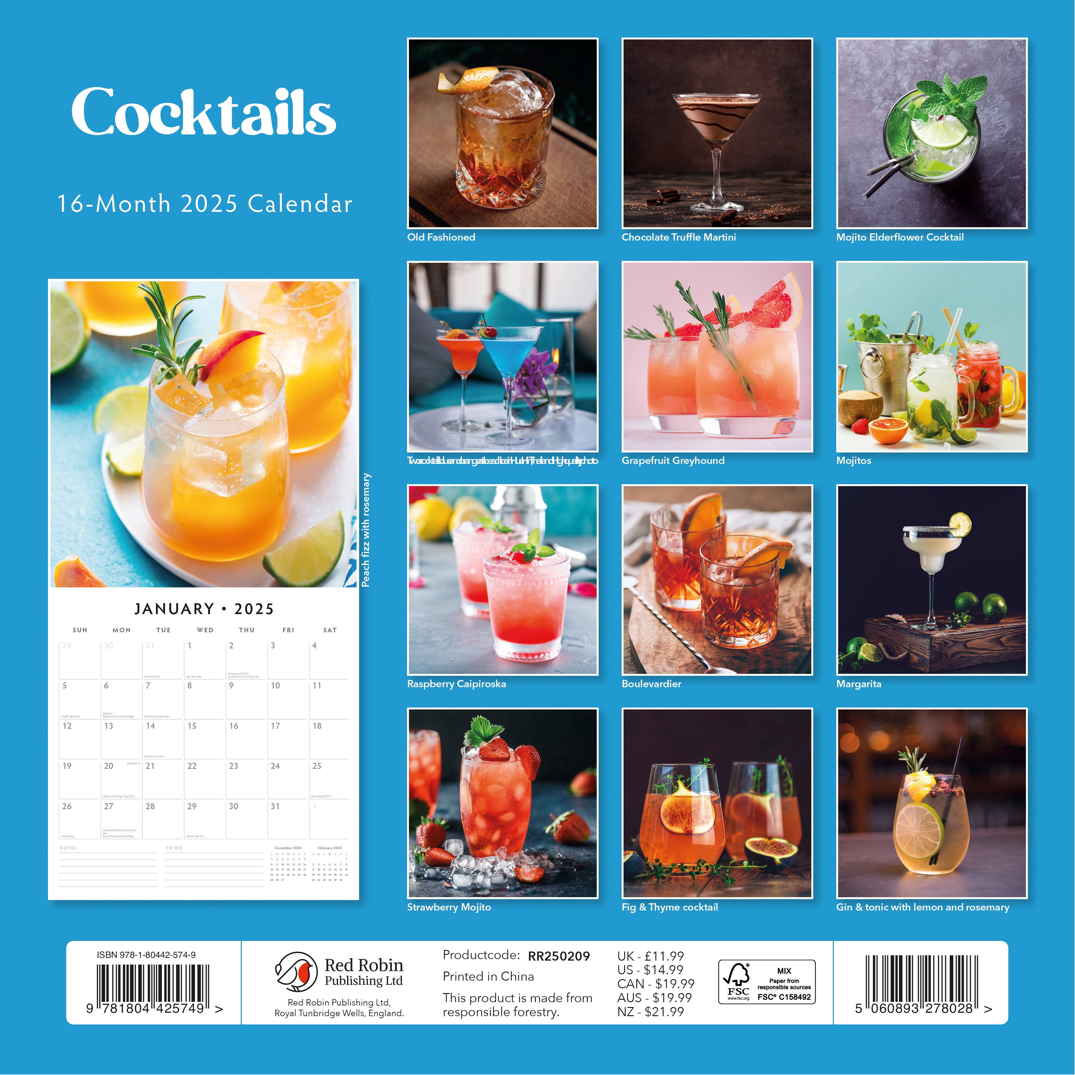 2025 Cocktails - Square Wall Calendar