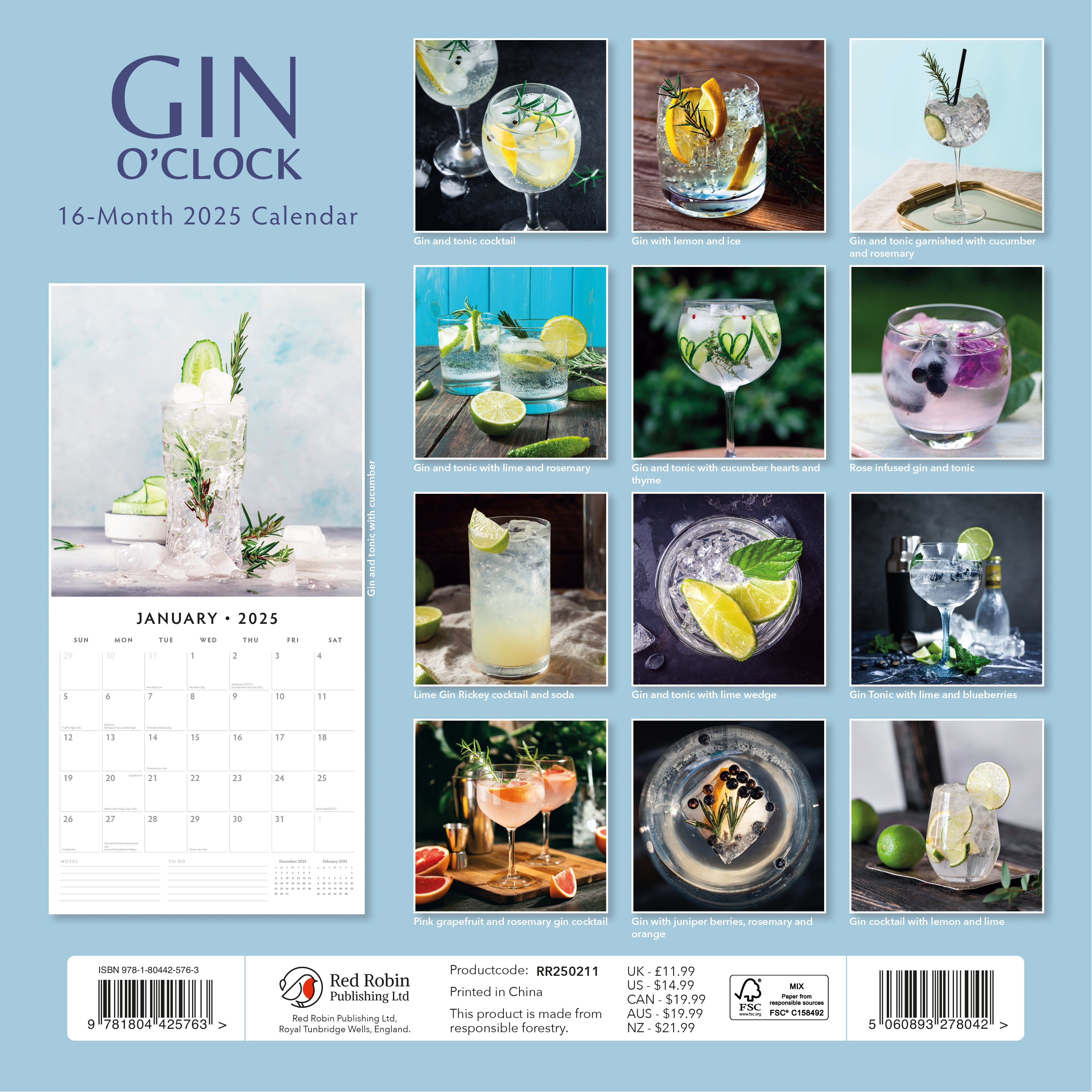 2025 Gin O'Clock - Square Wall Calendar