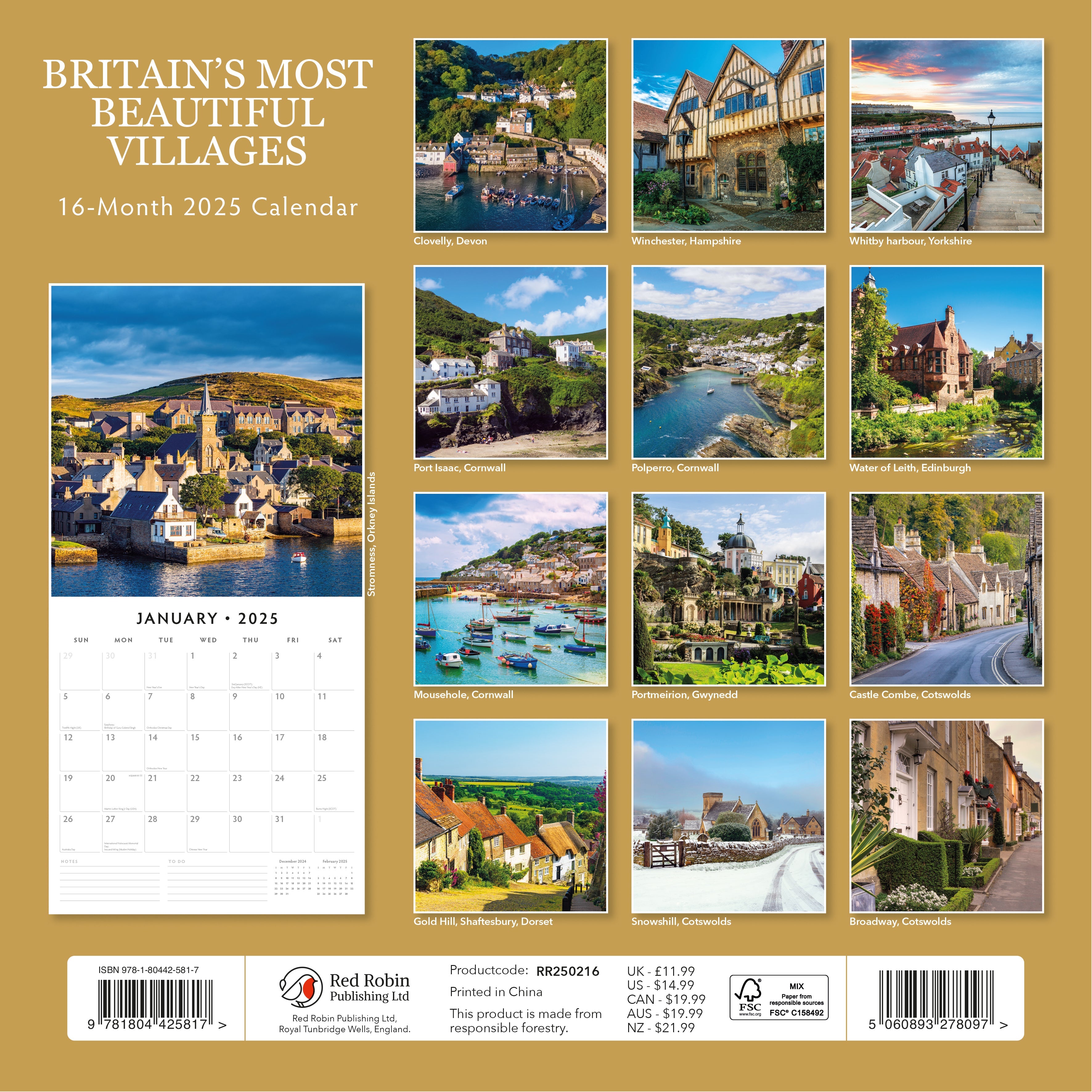 2025 Britain's Most Beautiful Villages - Square Wall Calendar