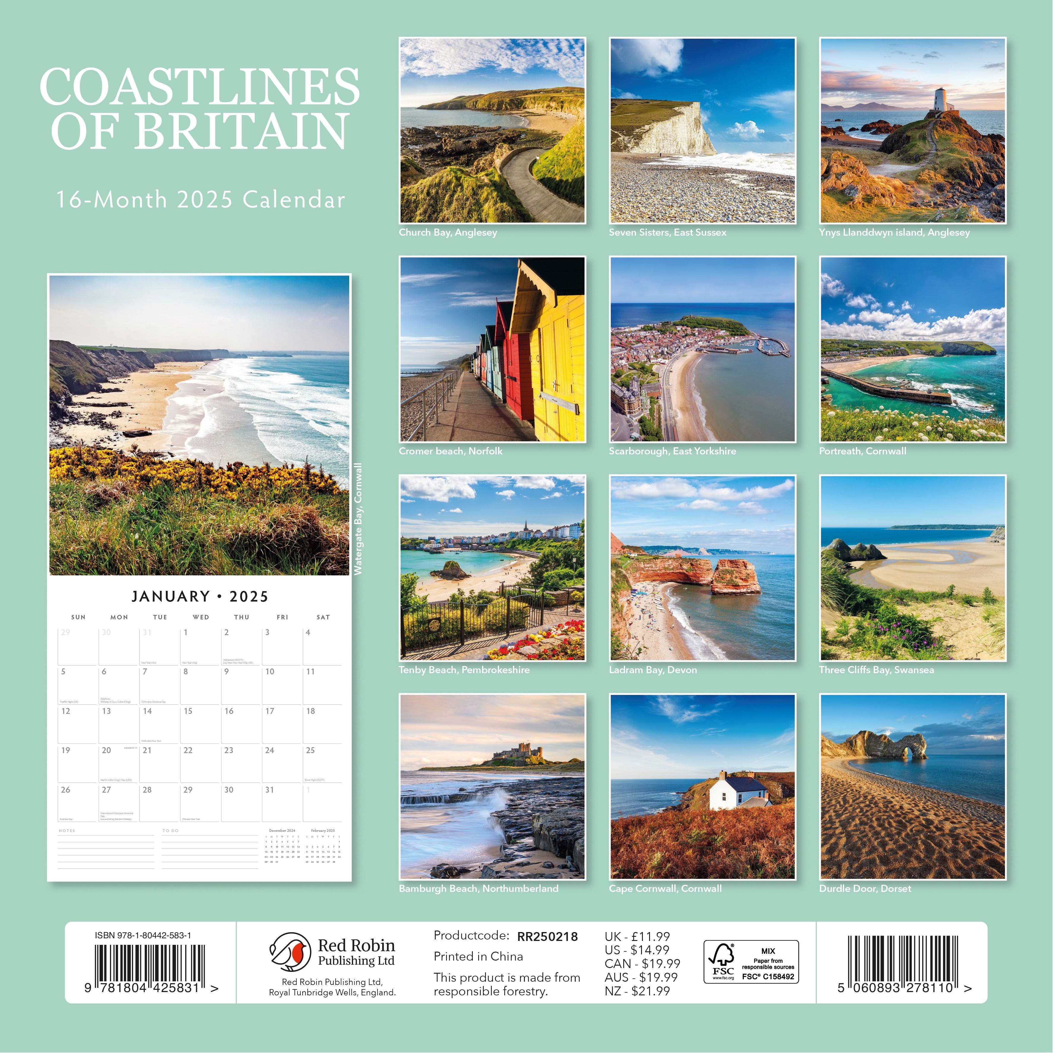 2025 Coastlines of Britain - Square Wall Calendar