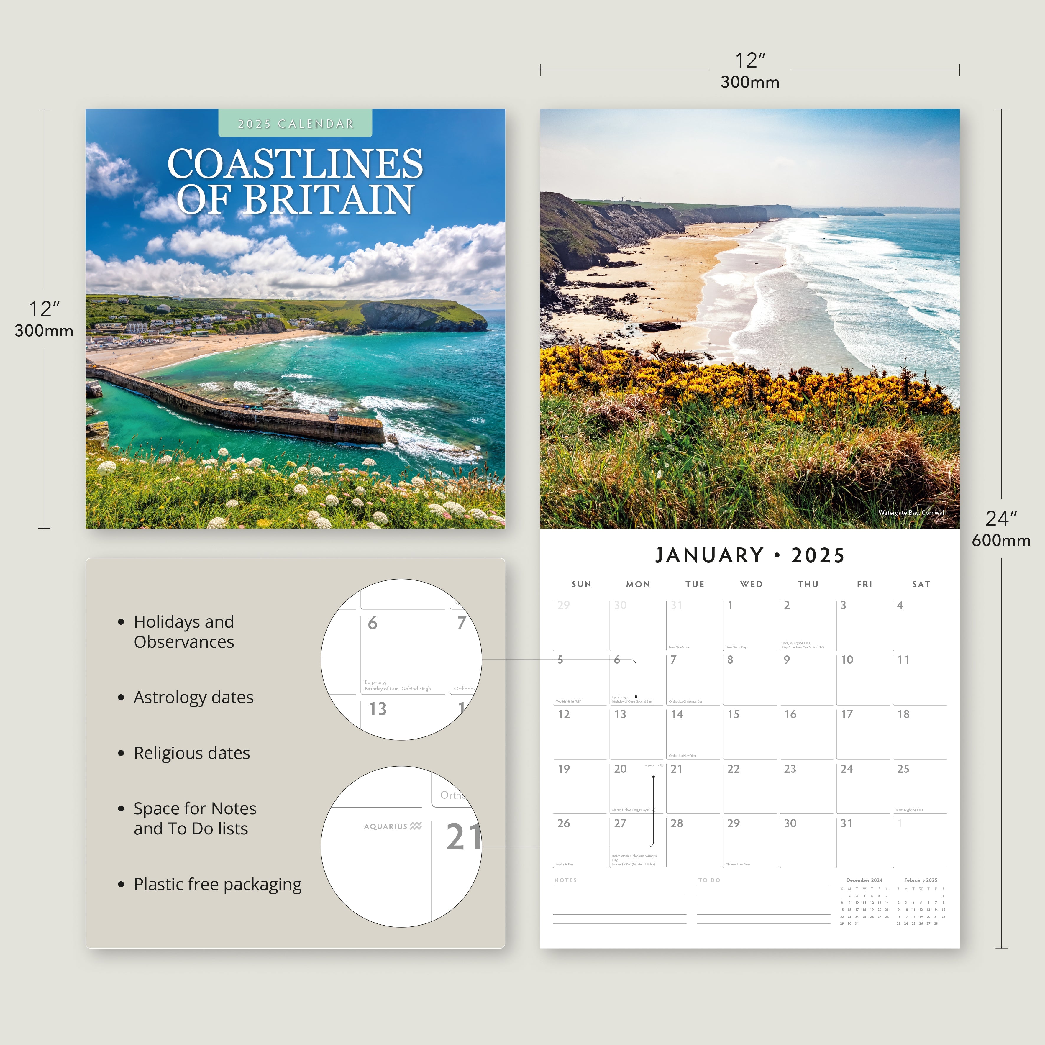 2025 Coastlines of Britain - Square Wall Calendar