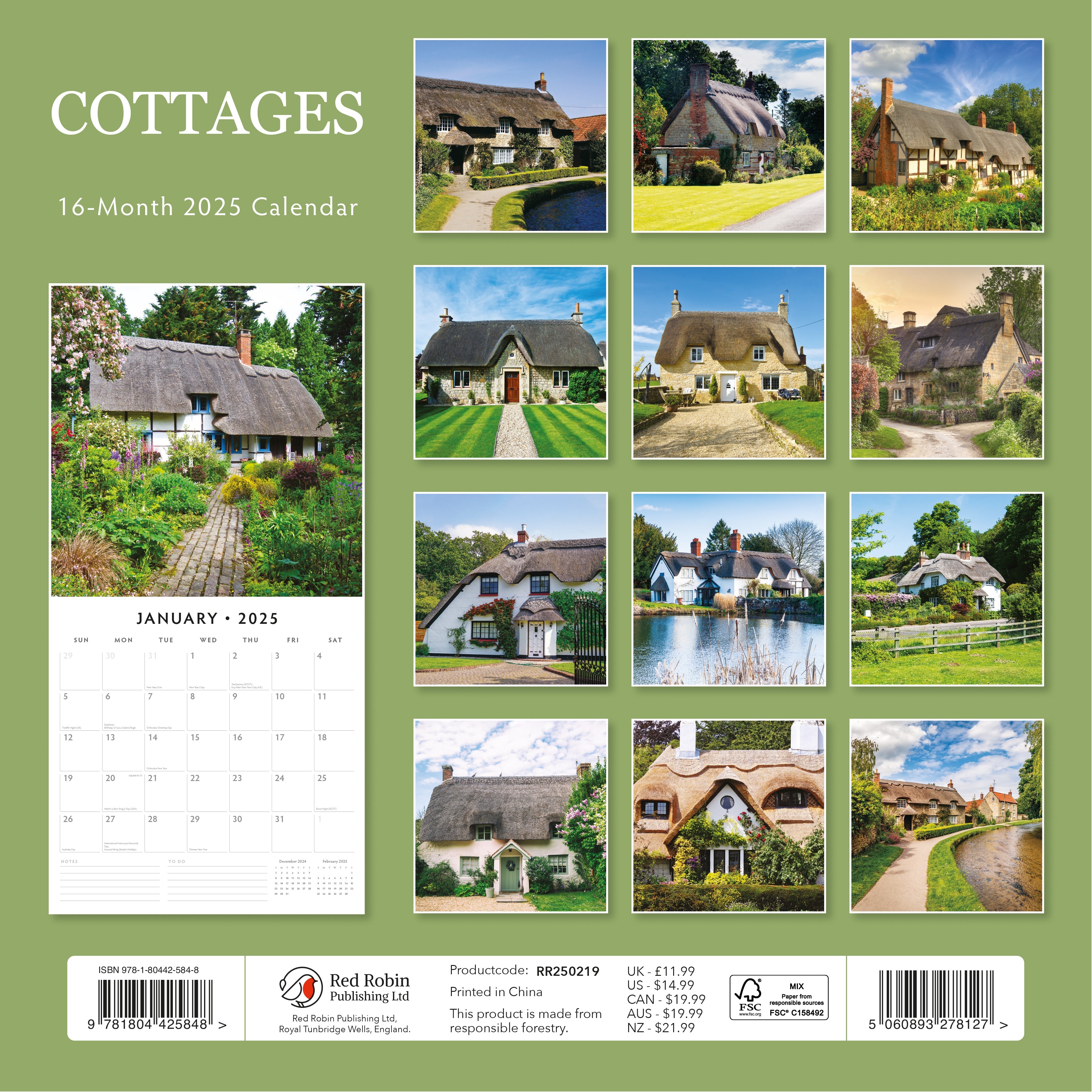 2025 Cottages - Square Wall Calendar