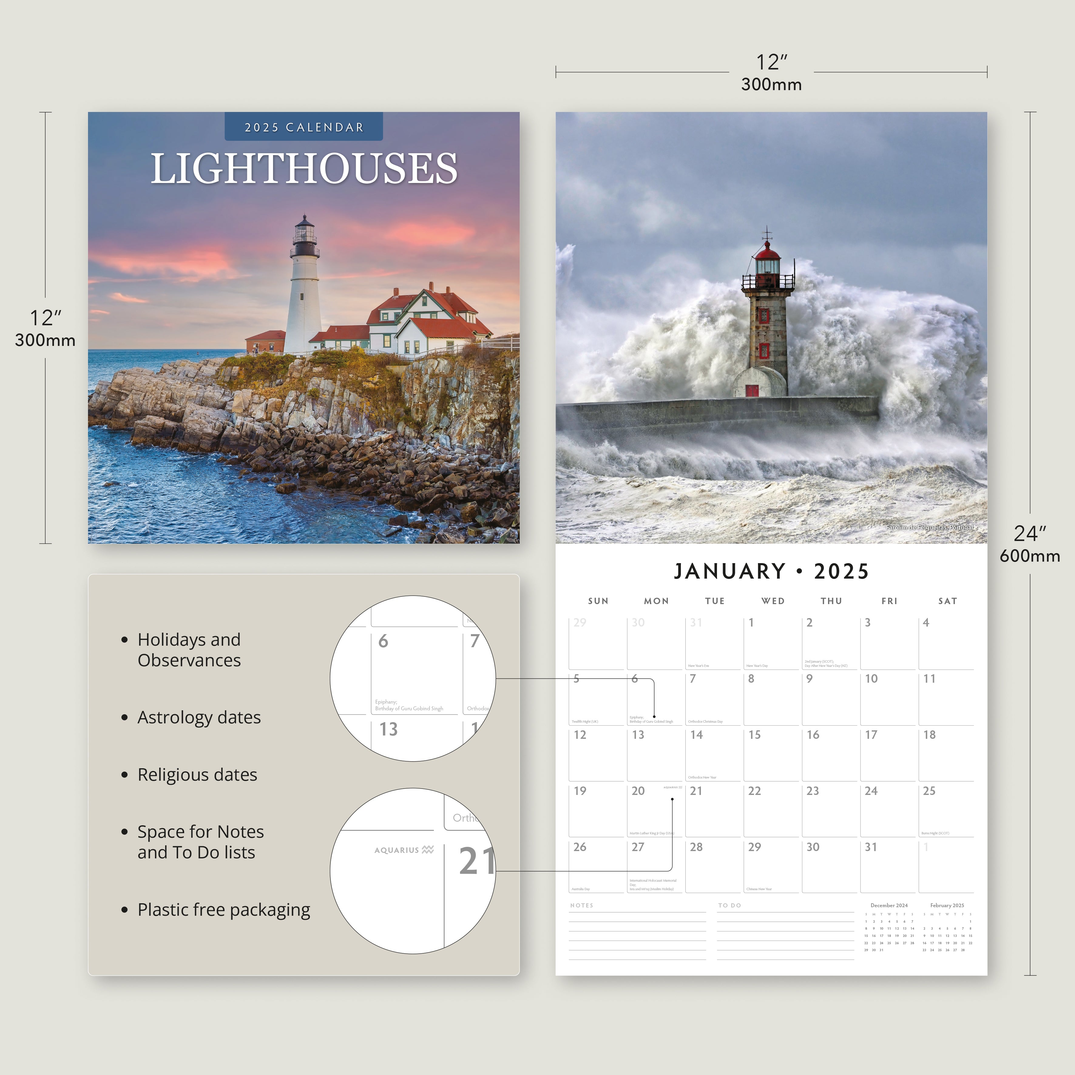 2025 Lighthouses - Square Wall Calendar