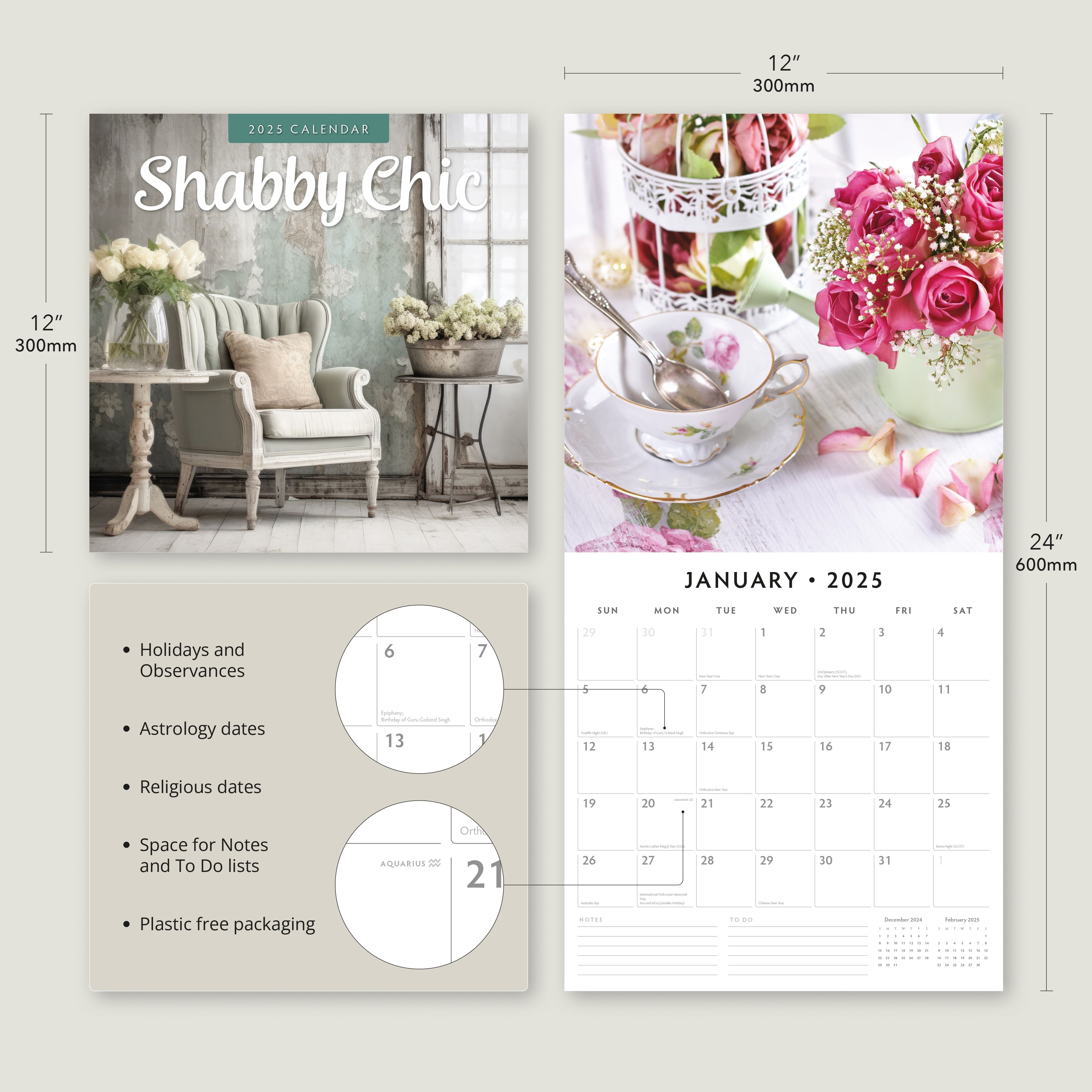 2025 Shabby Chic - Square Wall Calendar