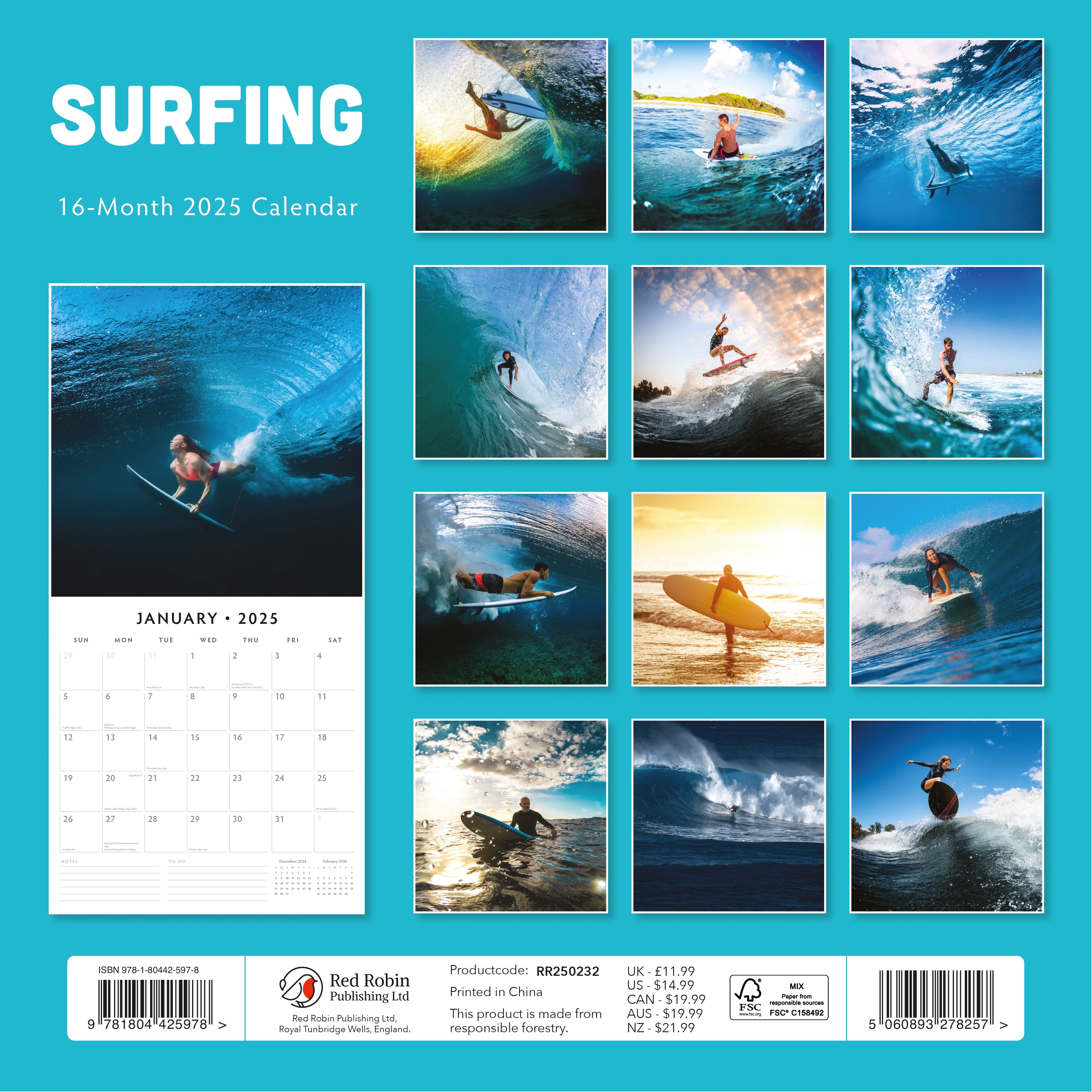 2025 Surfing Square Wall Calendar