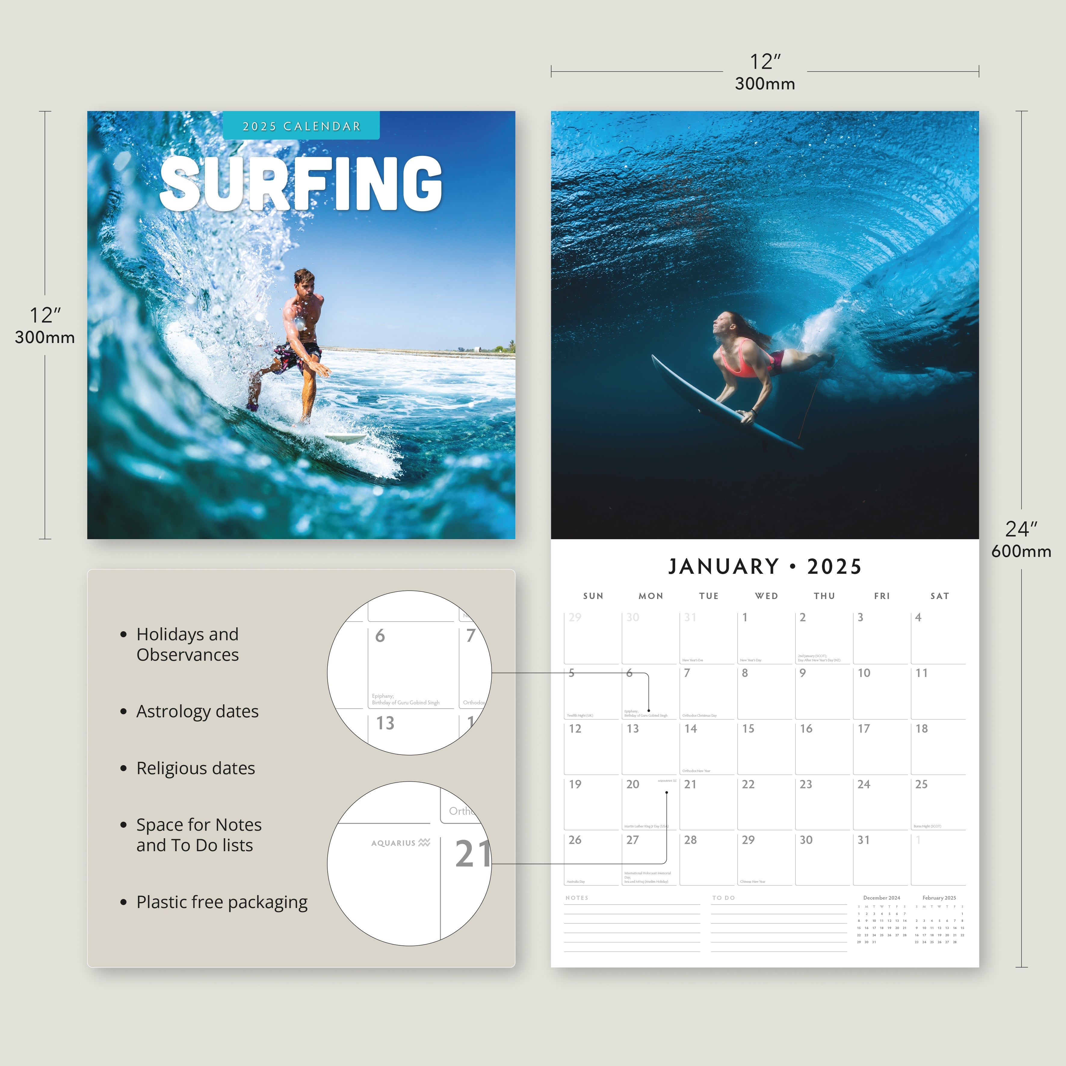 2025 Surfing Square Wall Calendar