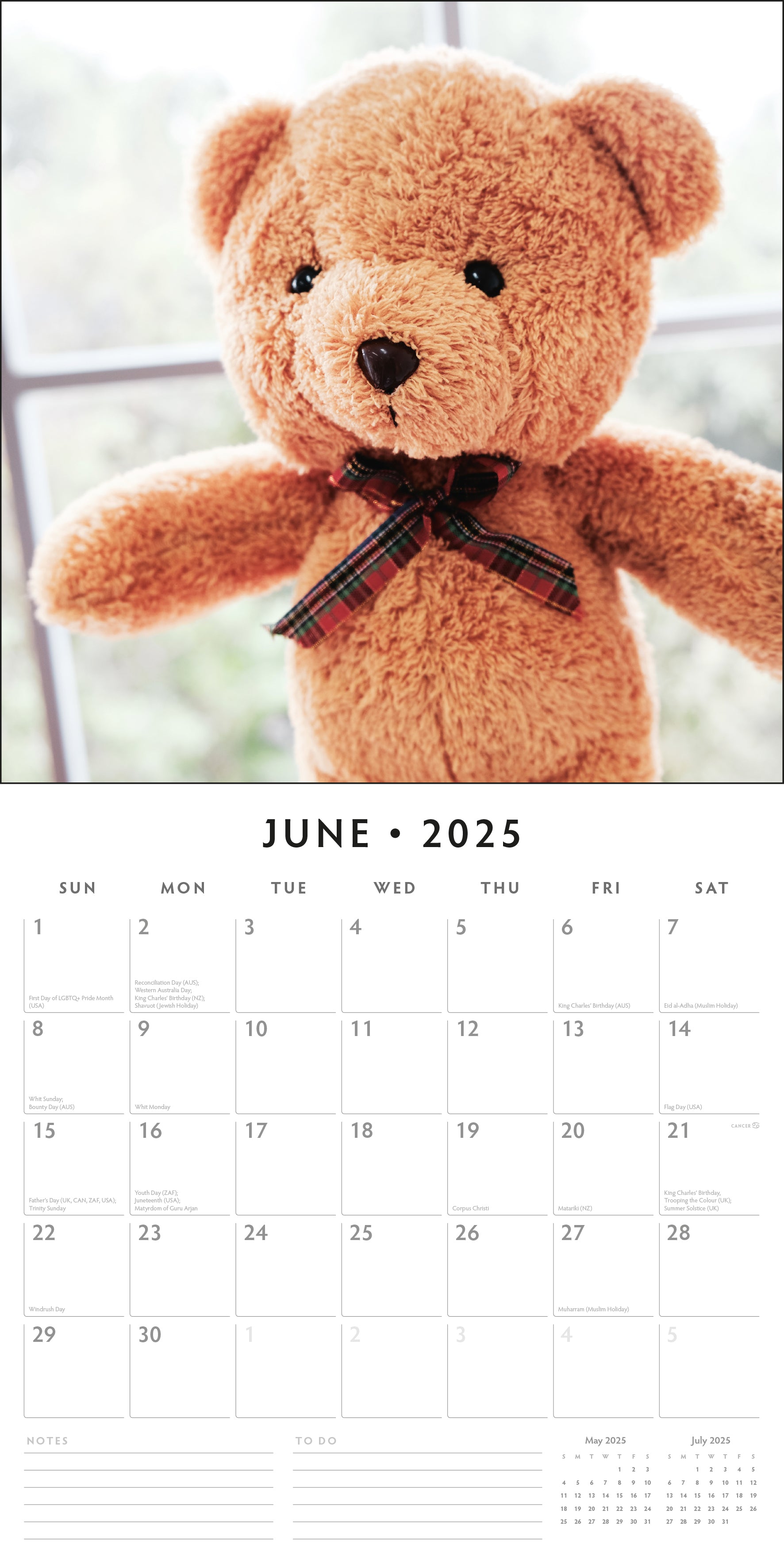 2025 Teddy Bears - Square Wall Calendar