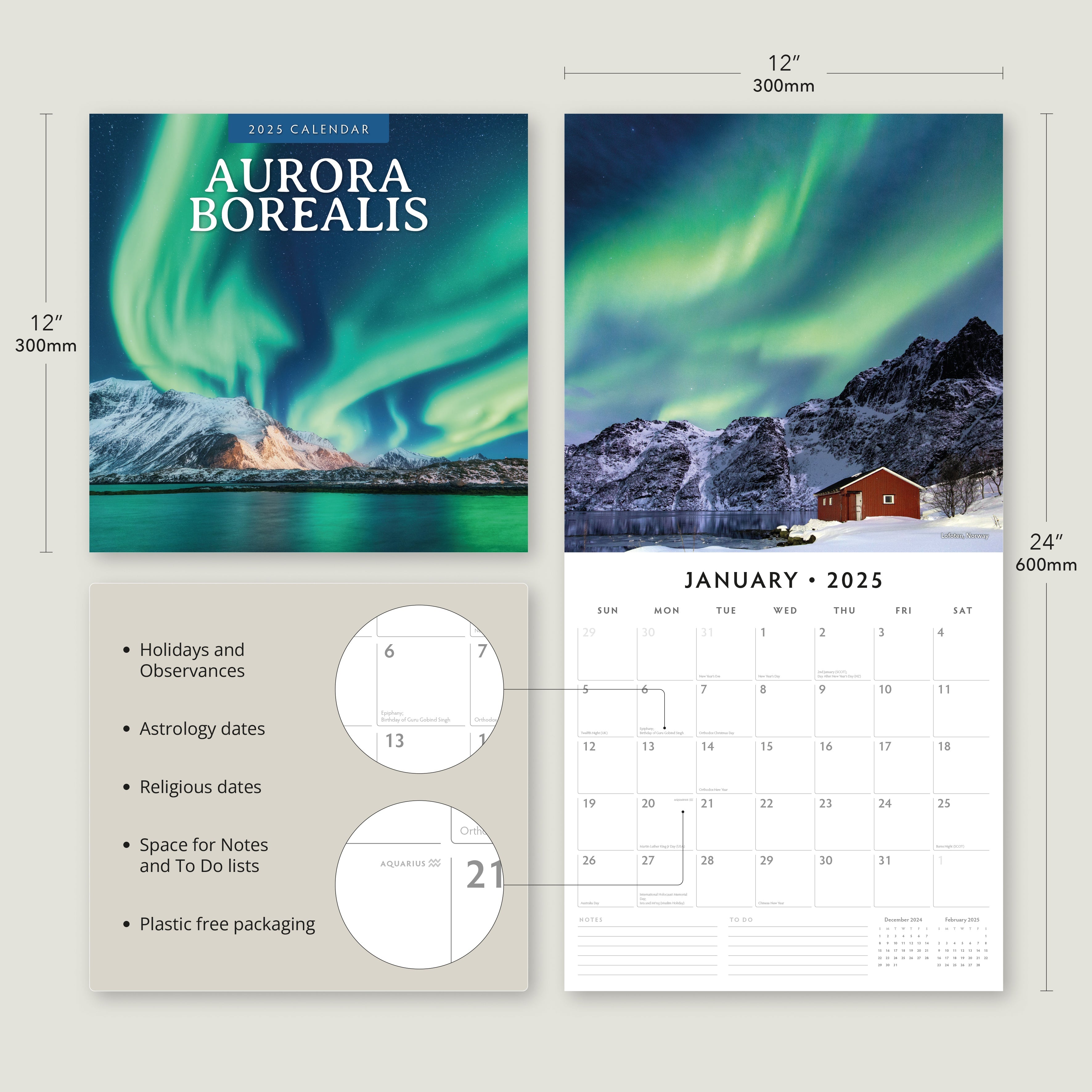 2025 Aurora Borealis - Square Wall Calendar