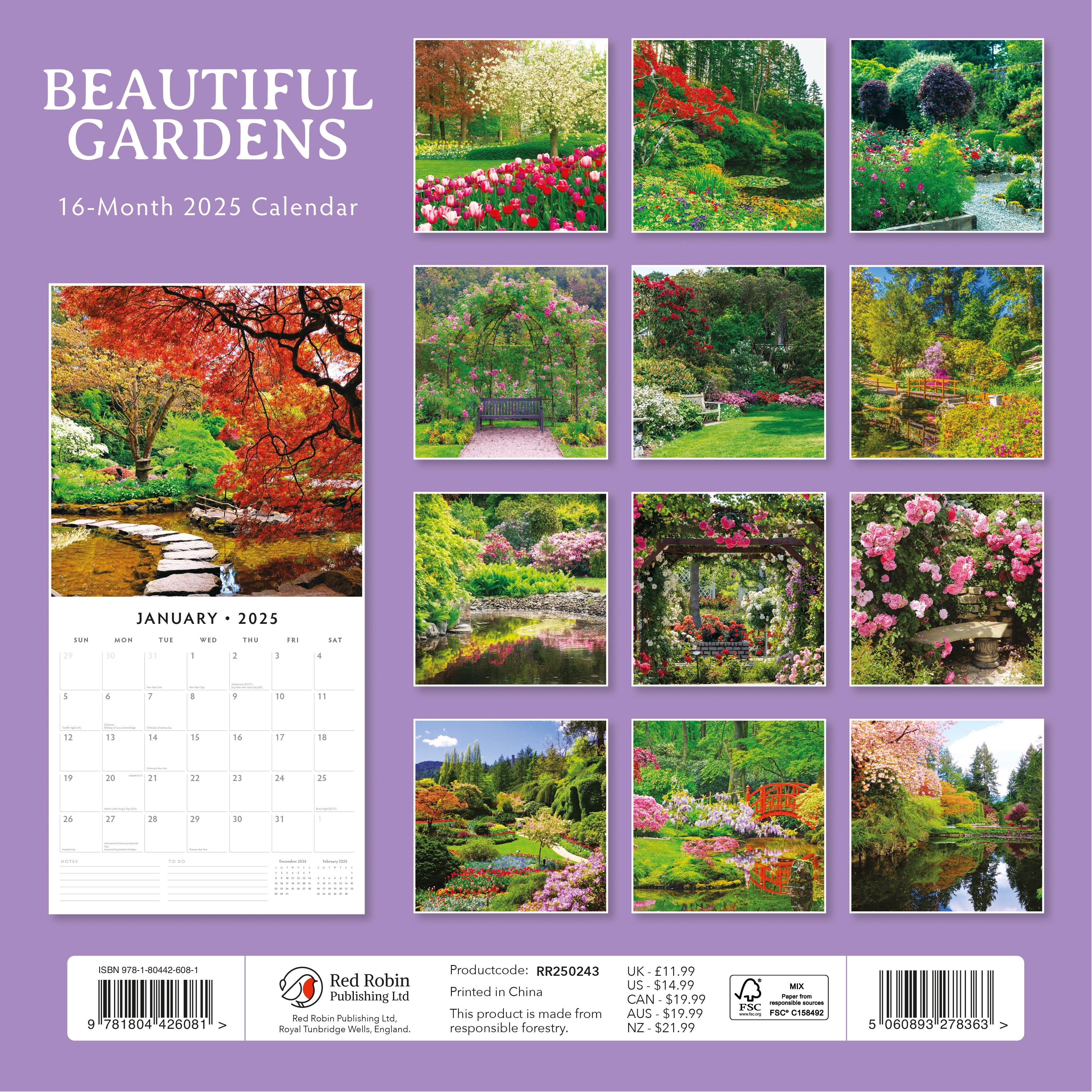 2025 Beautiful Gardens - Square Wall Calendar