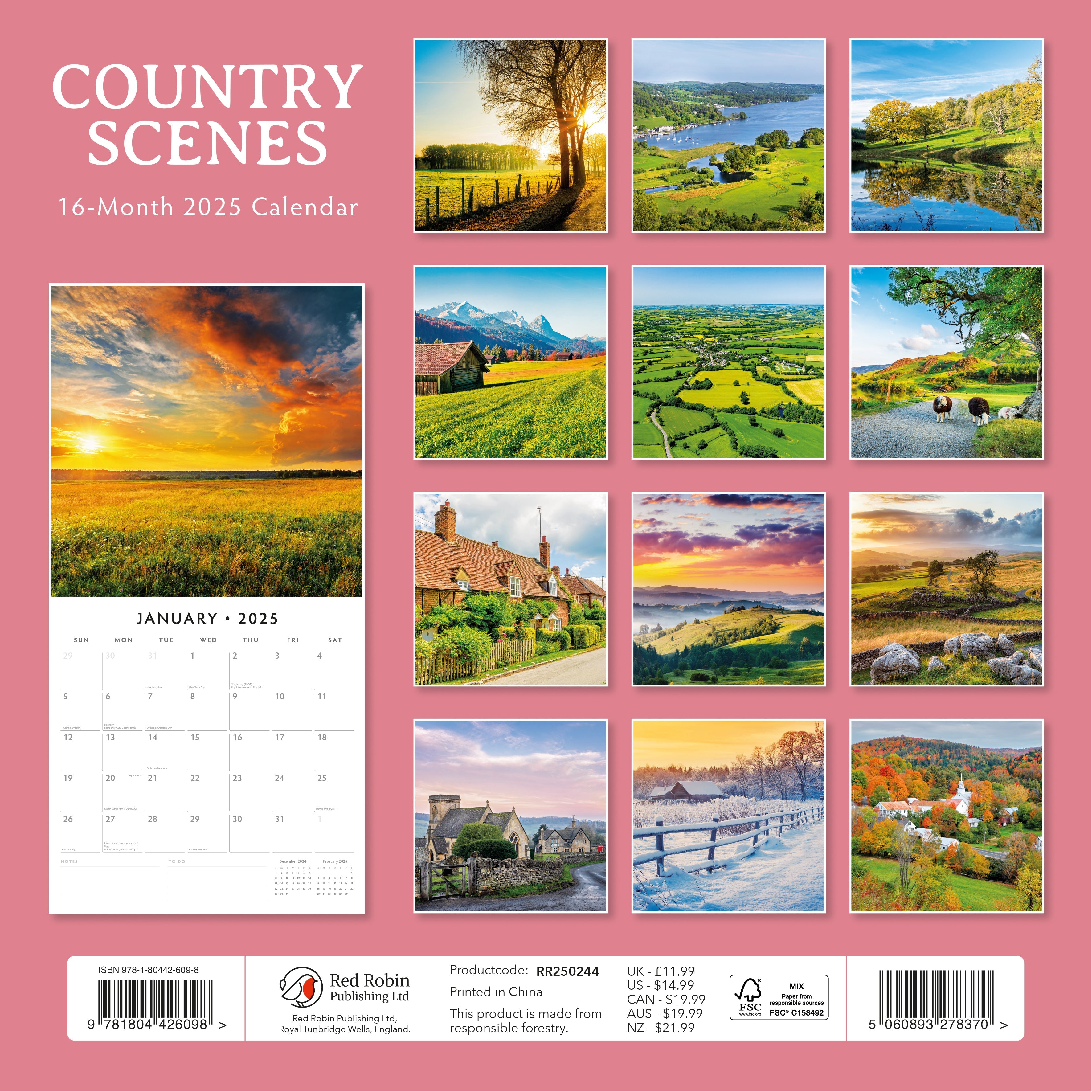 2025 Country Scenes - Square Wall Calendar