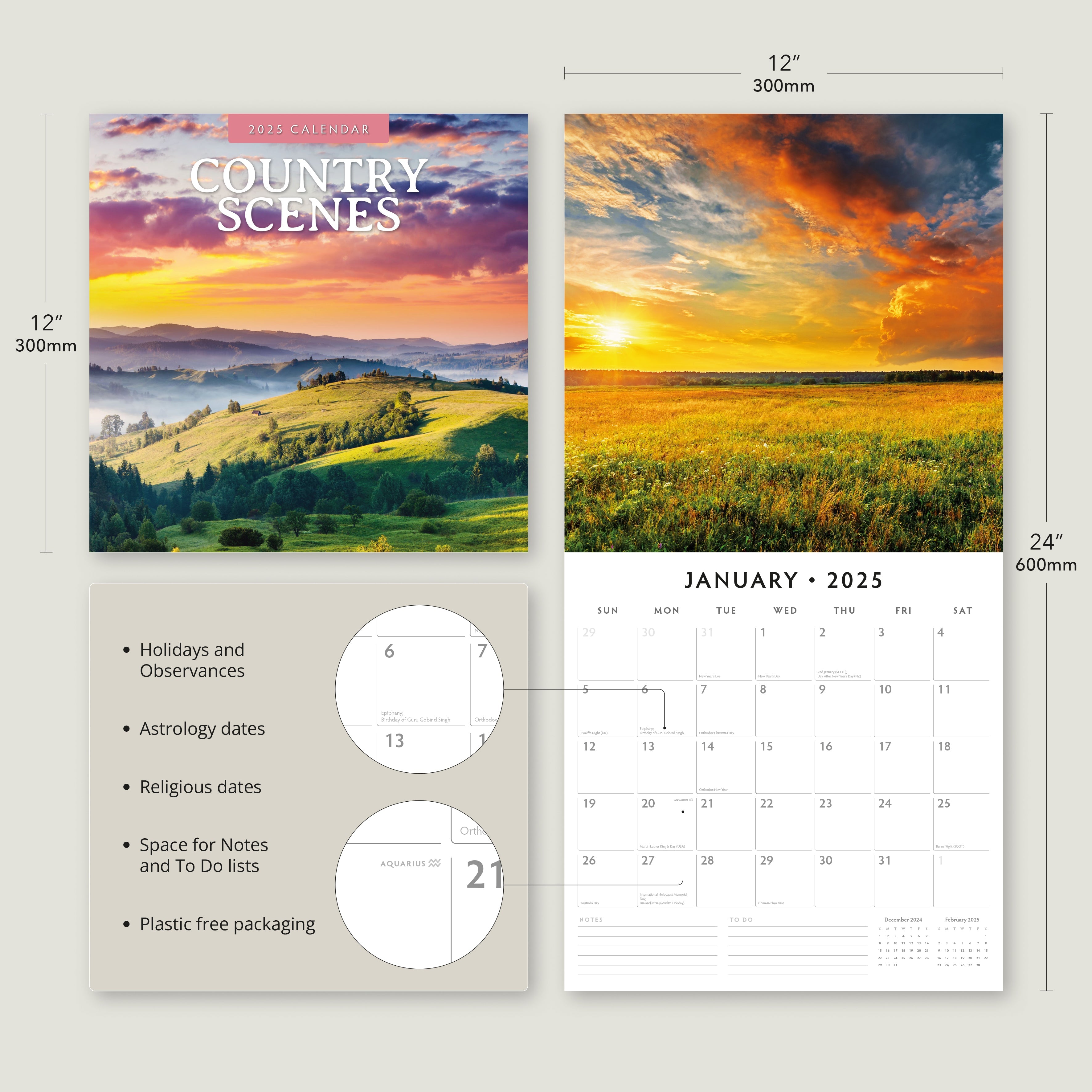 2025 Country Scenes - Square Wall Calendar