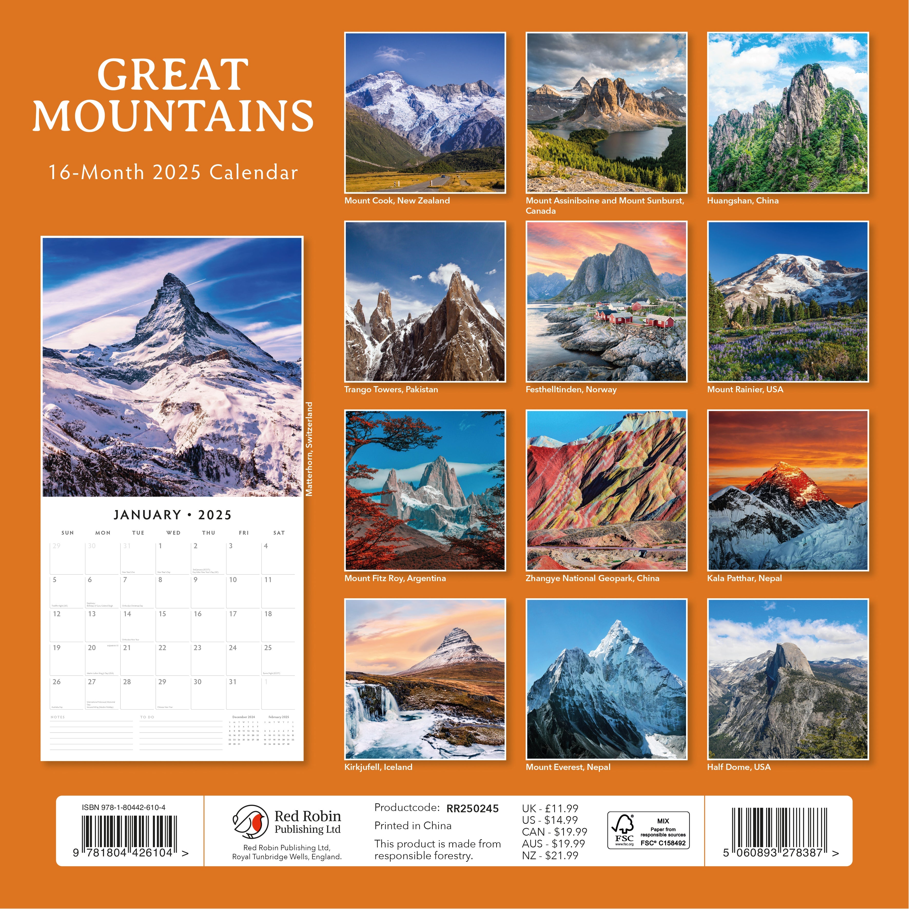 2025 Great Mountains - Square Wall Calendar