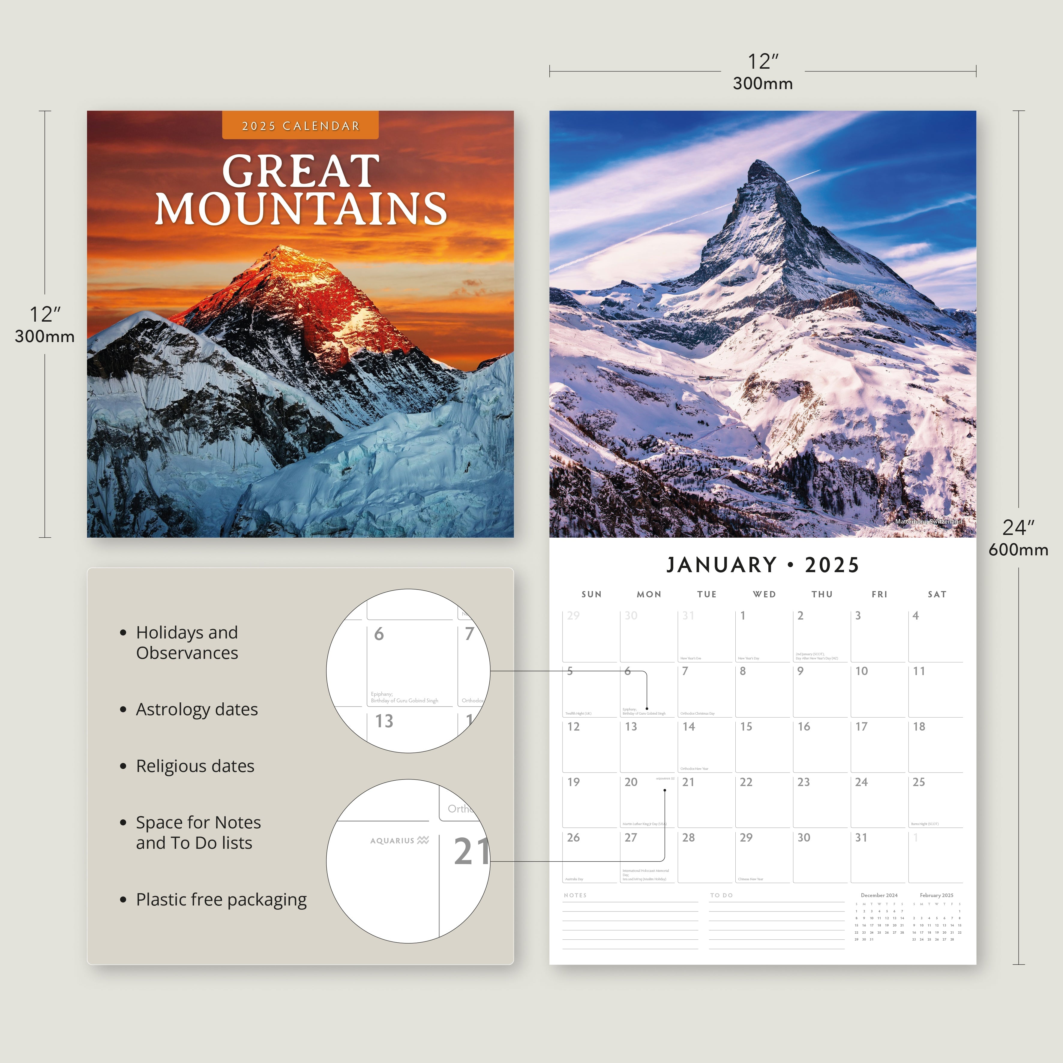 2025 Great Mountains - Square Wall Calendar