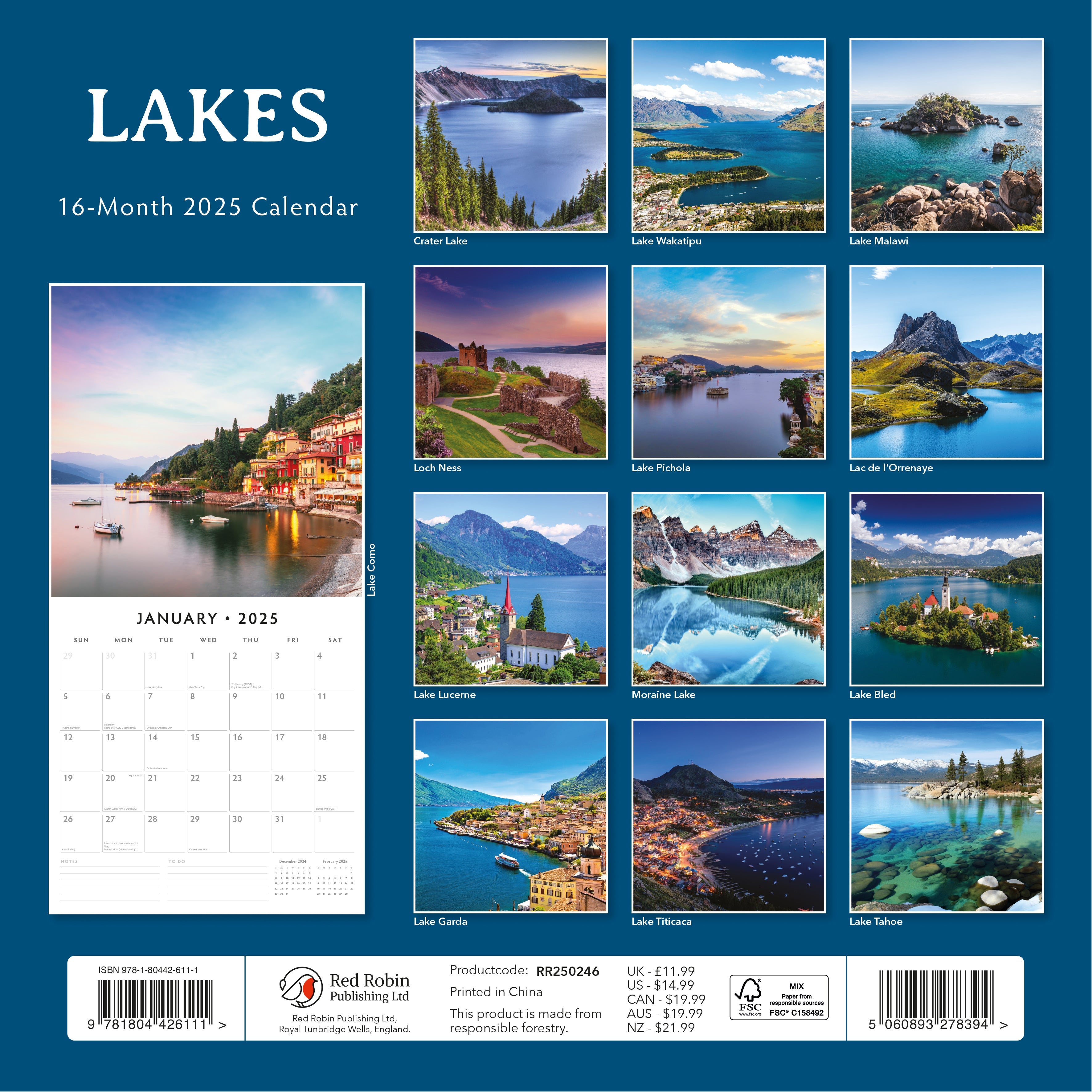 2025 Lakes - Square Wall Calendar