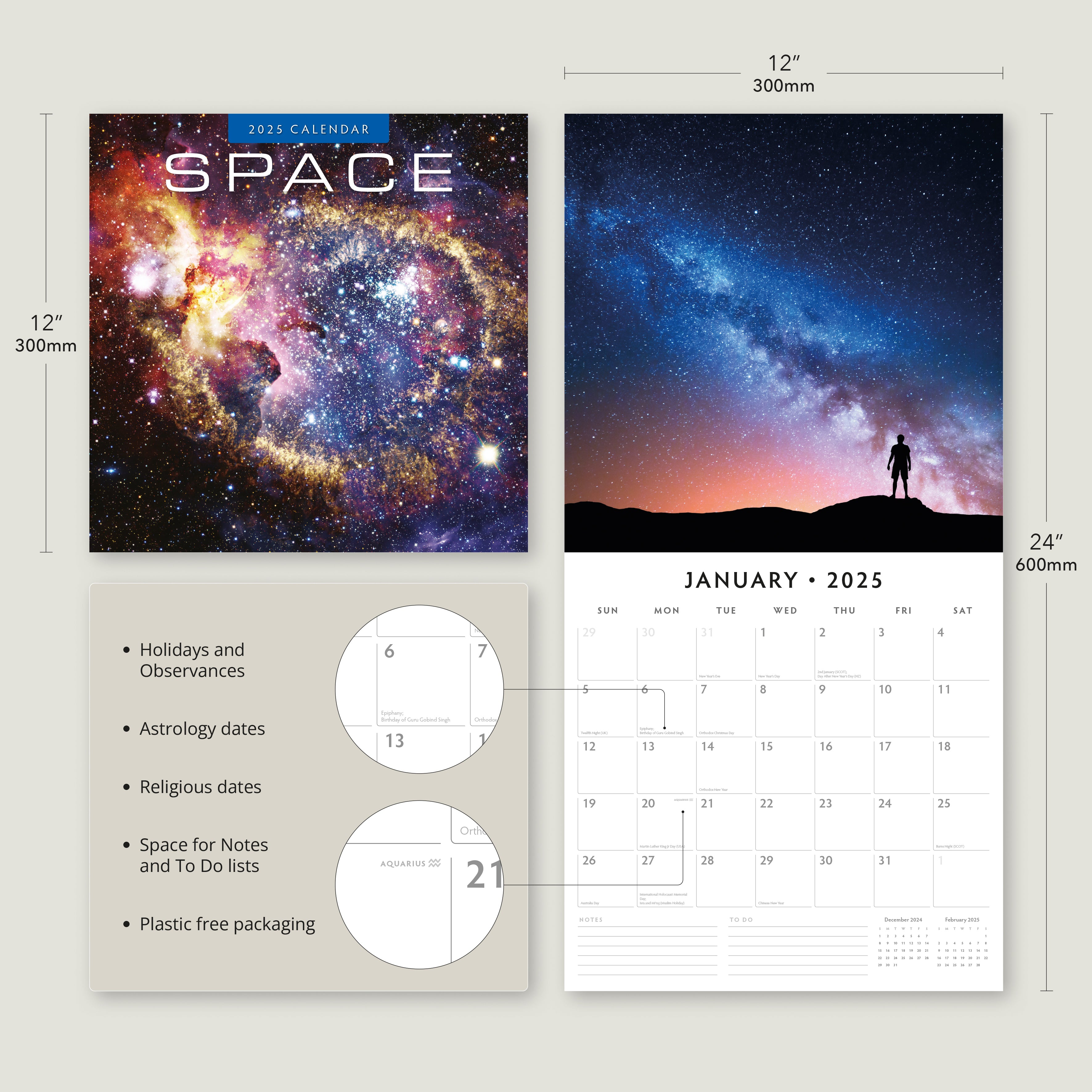 2025 Space - Square Wall Calendar