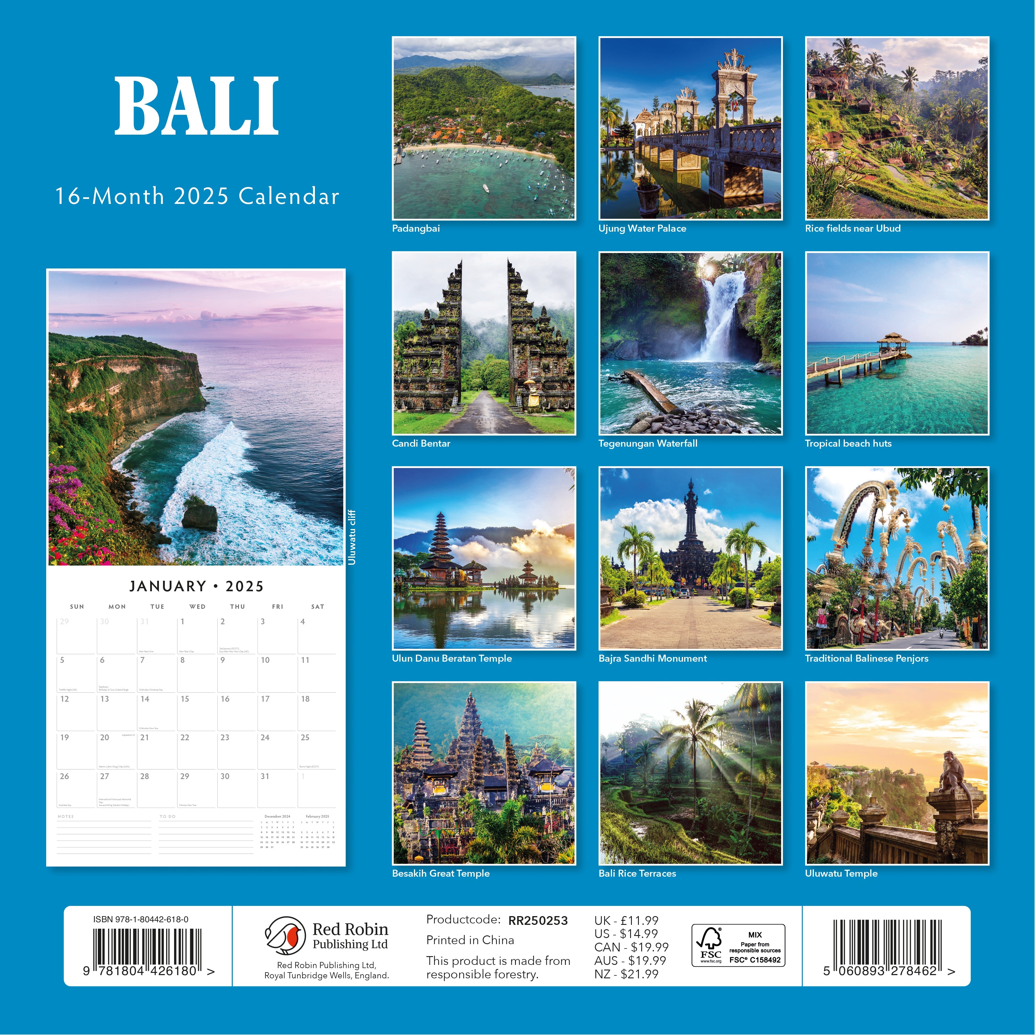 2025 Bali - Square Wall Calendar