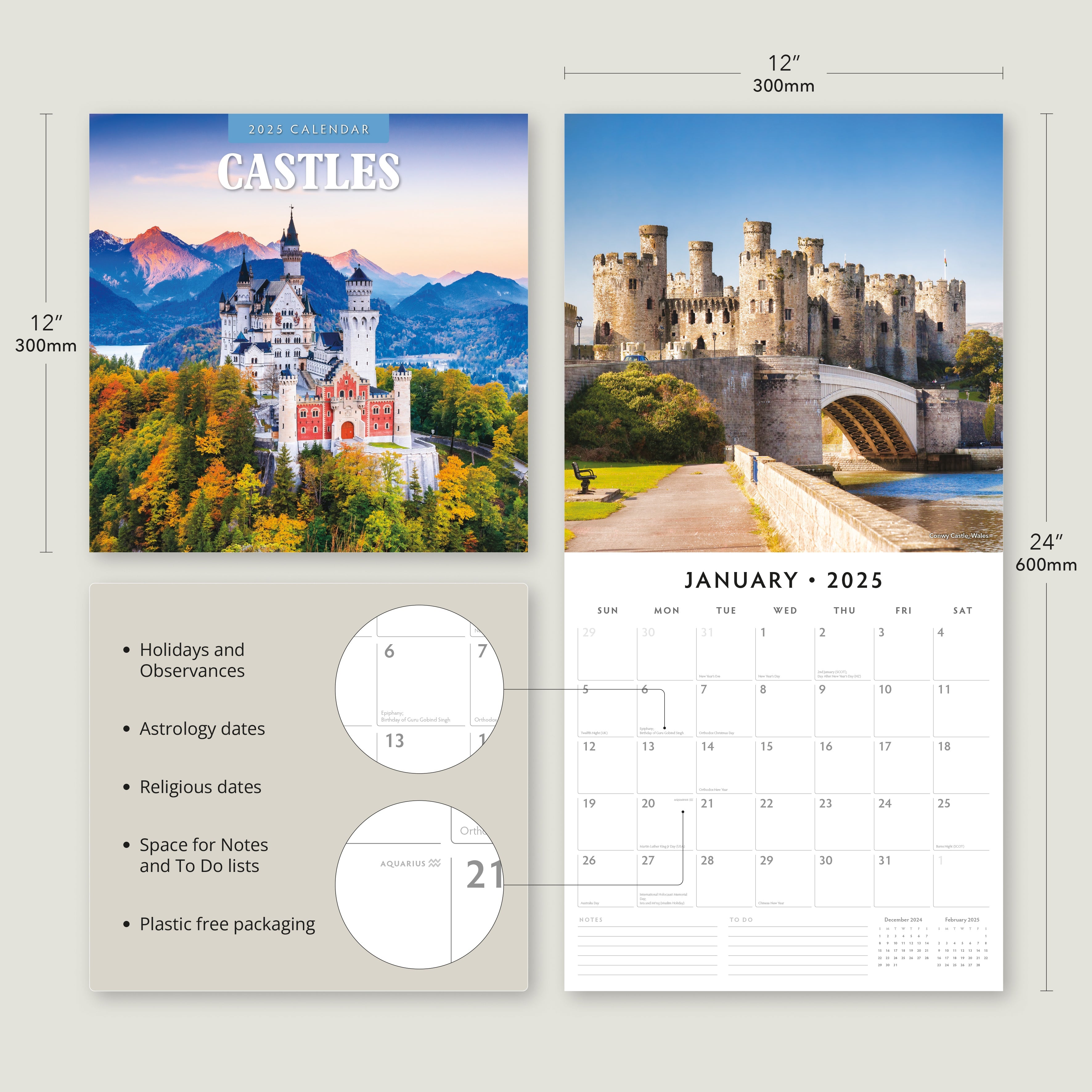 2025 Castles - Square Wall Calendar