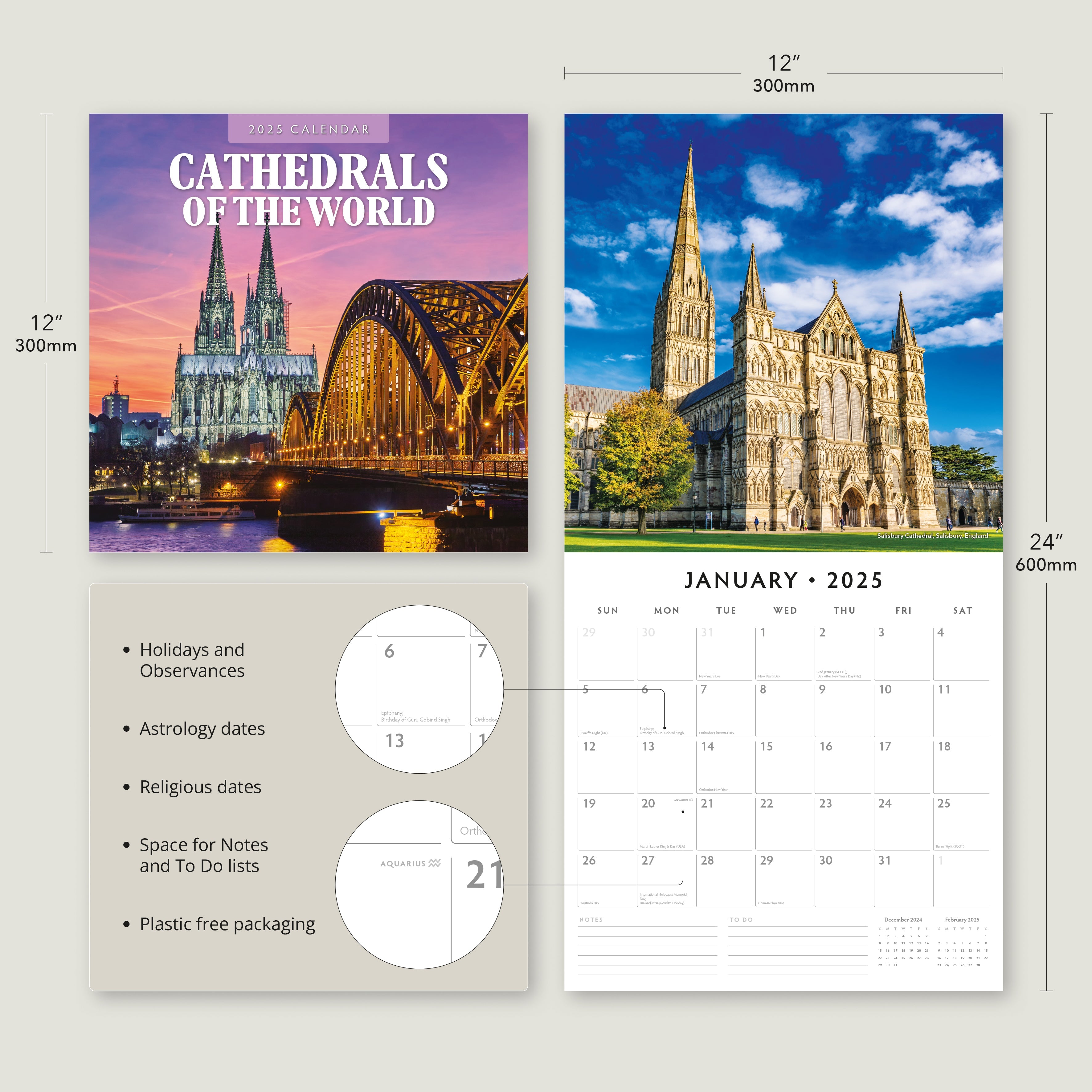 2025 Cathedrals of the World - Square Wall Calendar