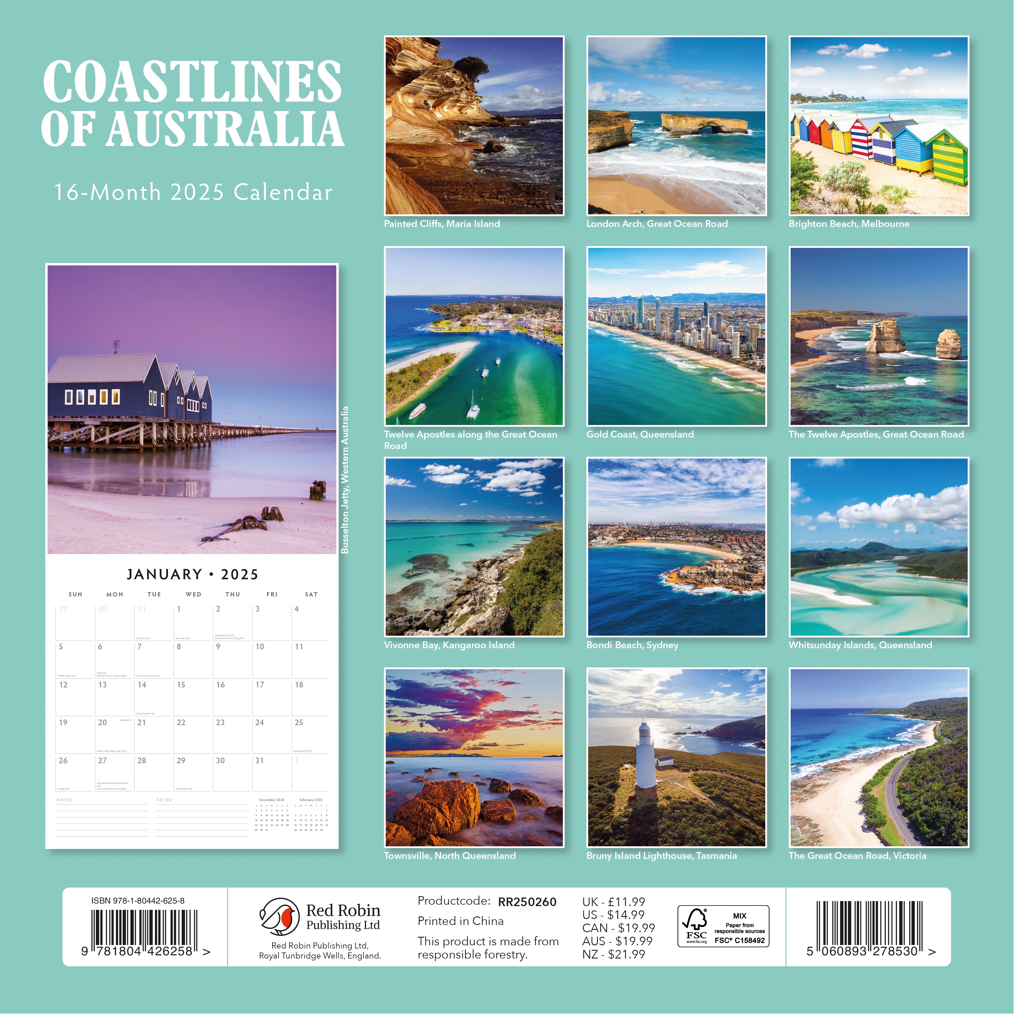 2025 Coastlines of Australia - Square Wall Calendar