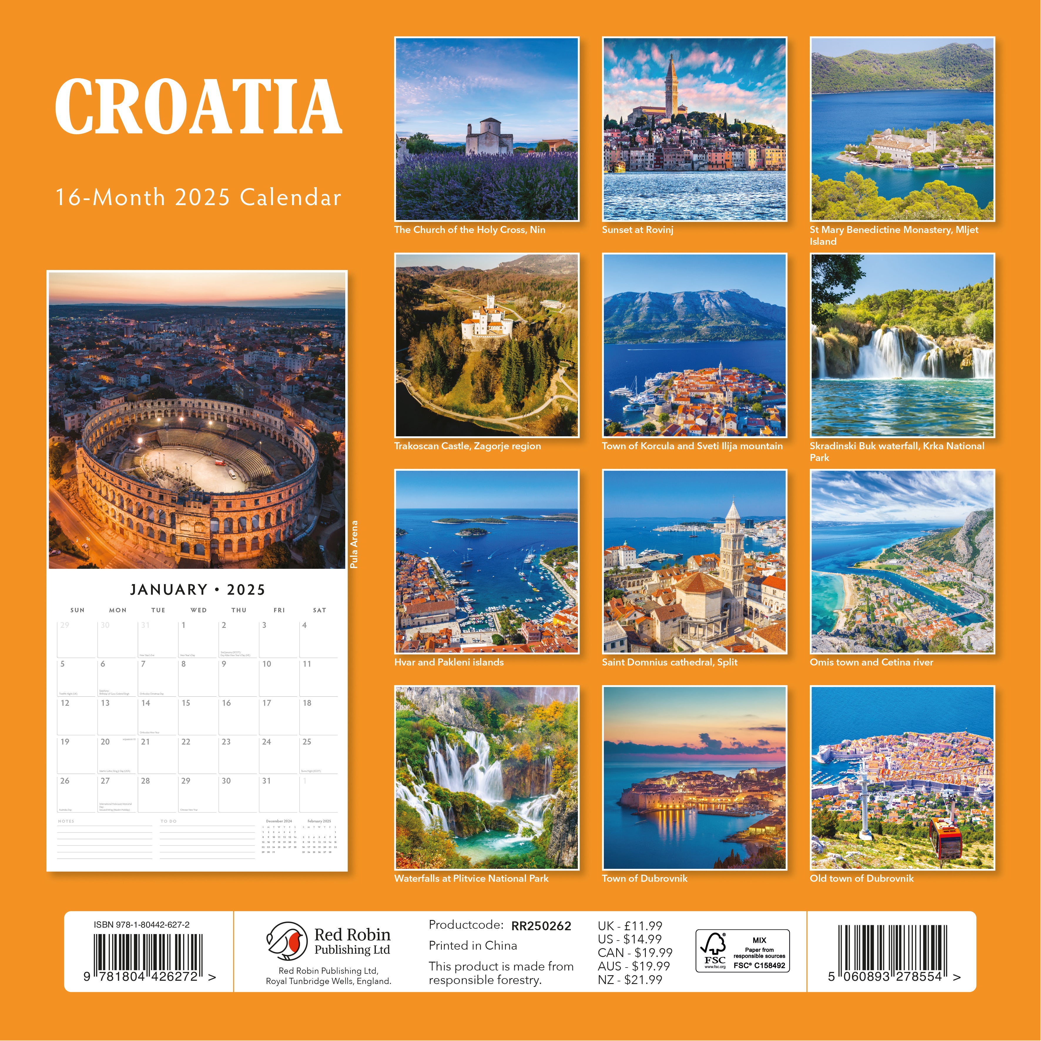 2025 Croatia - Square Wall Calendar