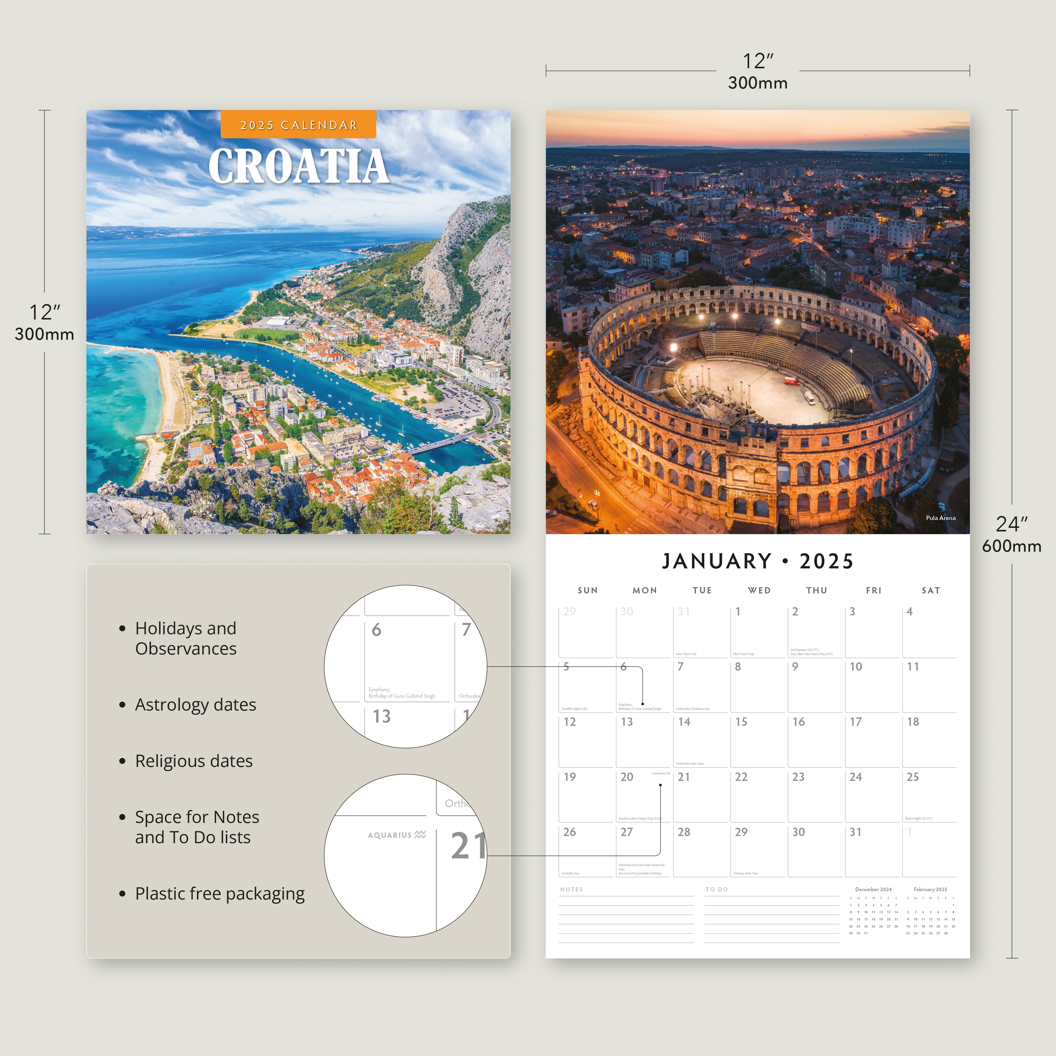 2025 Croatia - Square Wall Calendar