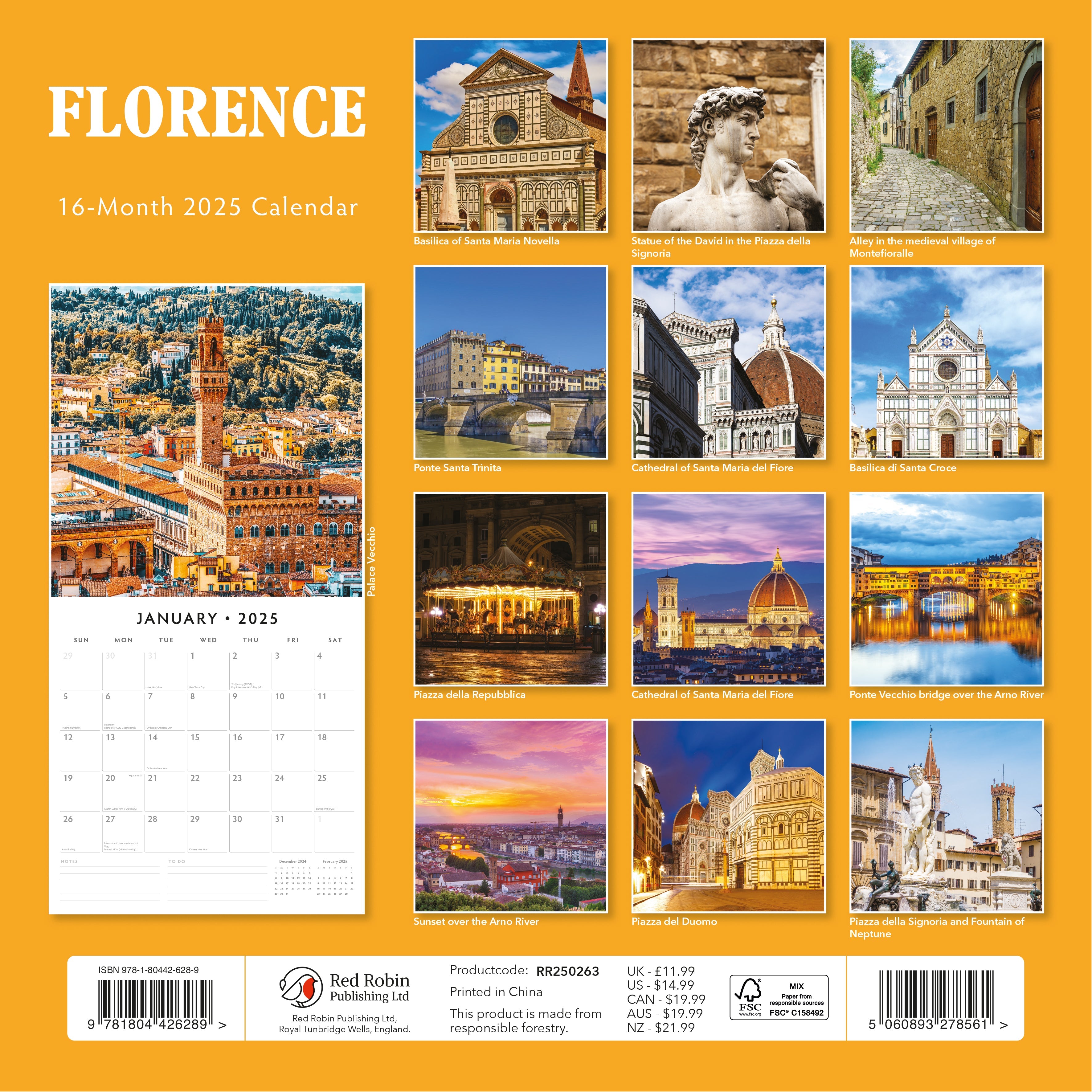 2025 Florence - Square Wall Calendar