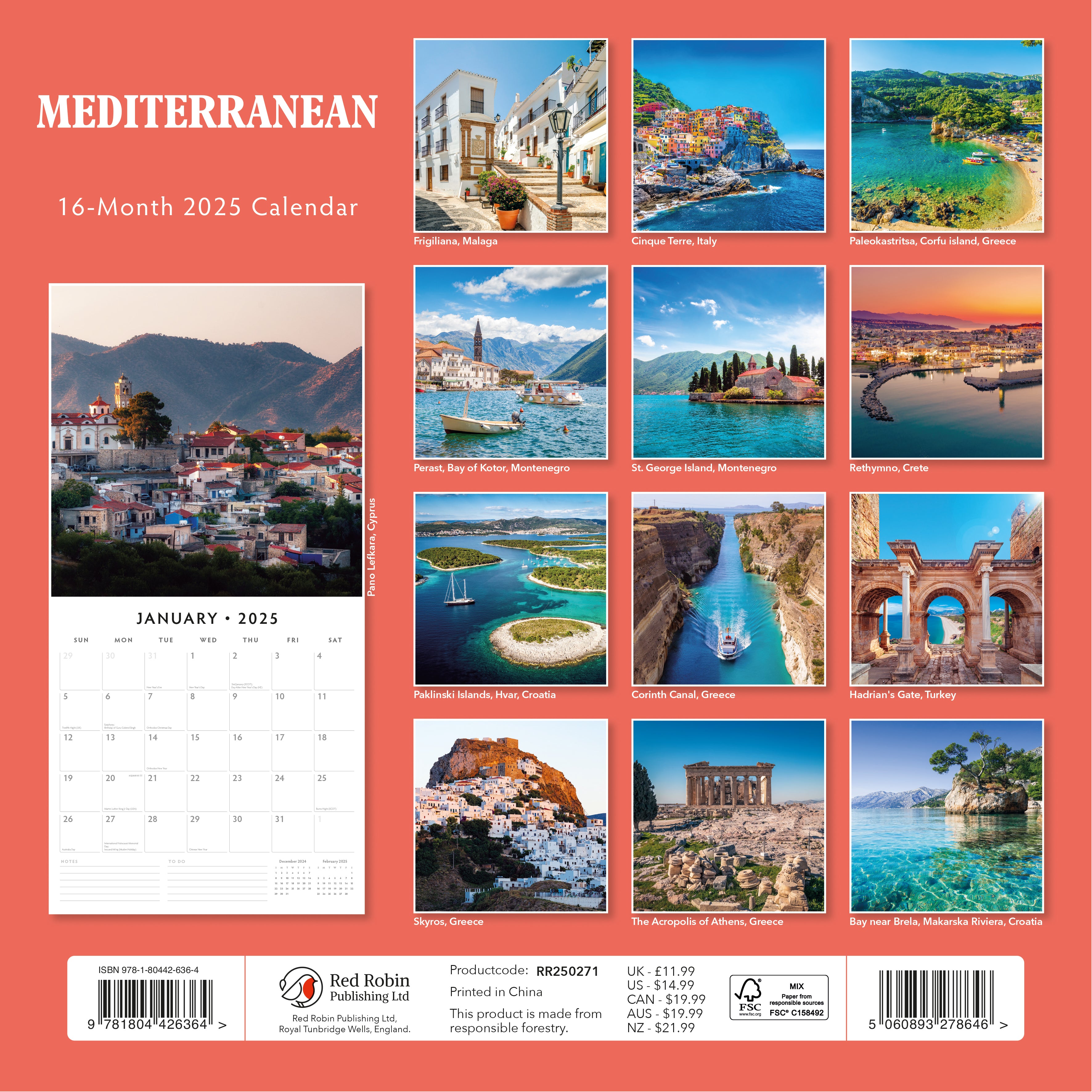 2025 Mediterranean - Square Wall Calendar