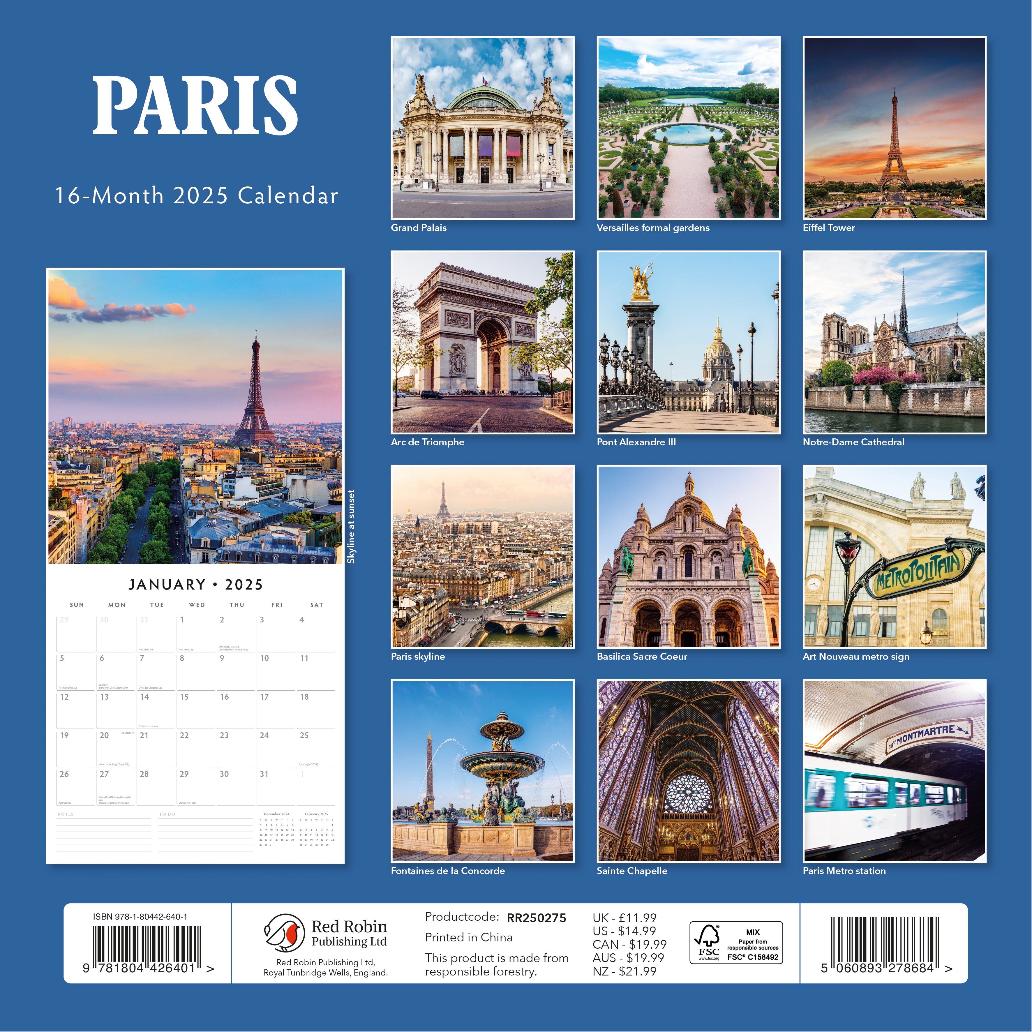 2025 Paris - Square Wall Calendar