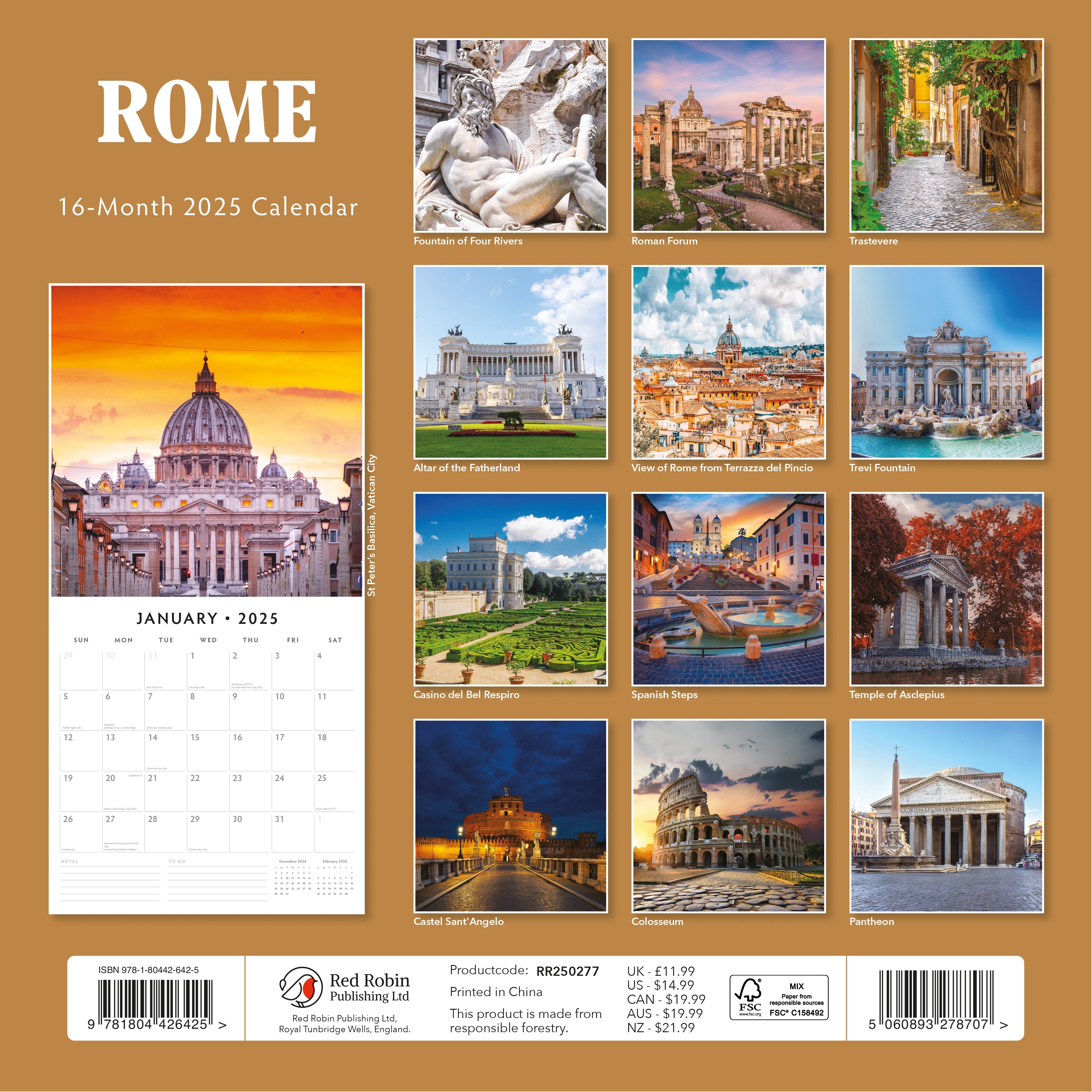 2025 Rome - Square Wall Calendar