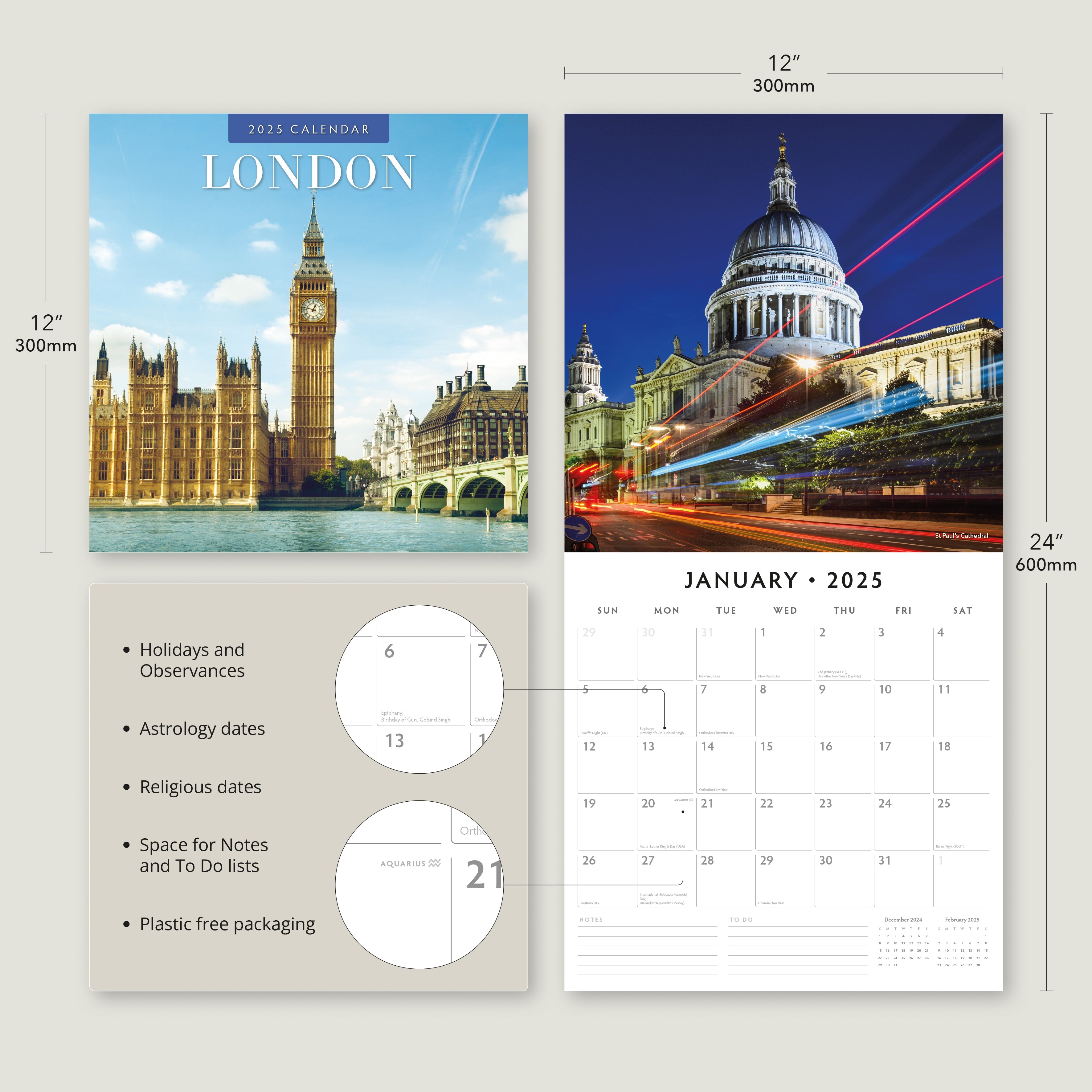 2025 London - Square Wall Calendar