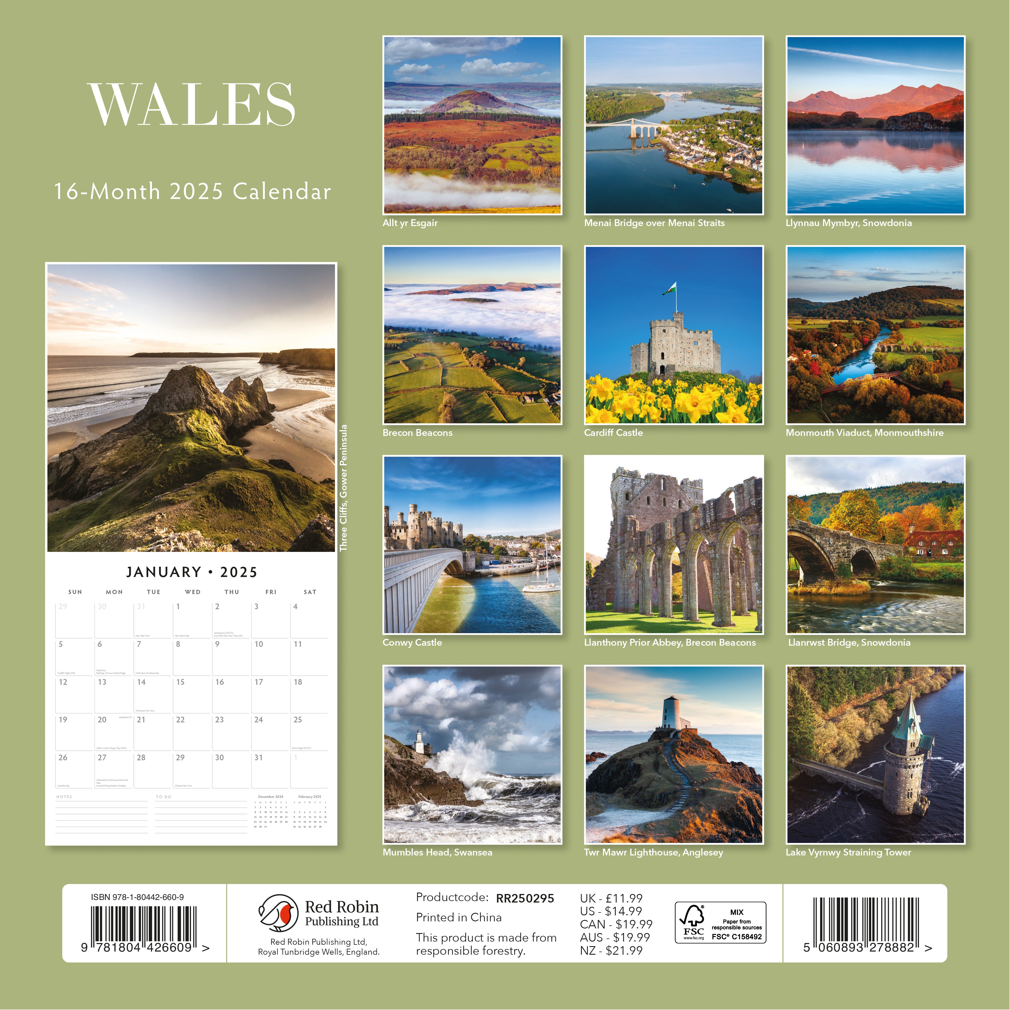 2025 Wales - Square Wall Calendar