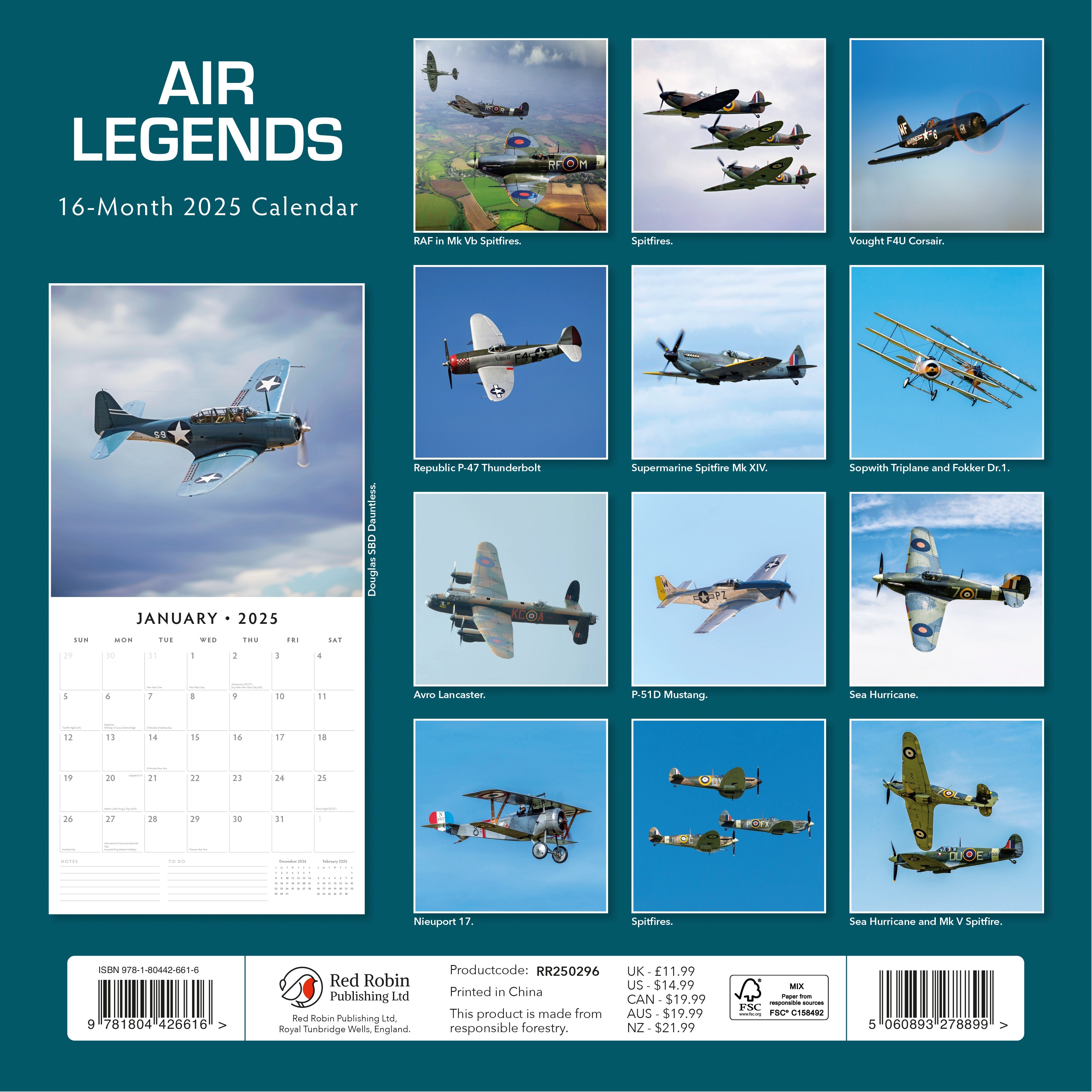 2025 Air Legends - Square Wall Calendar