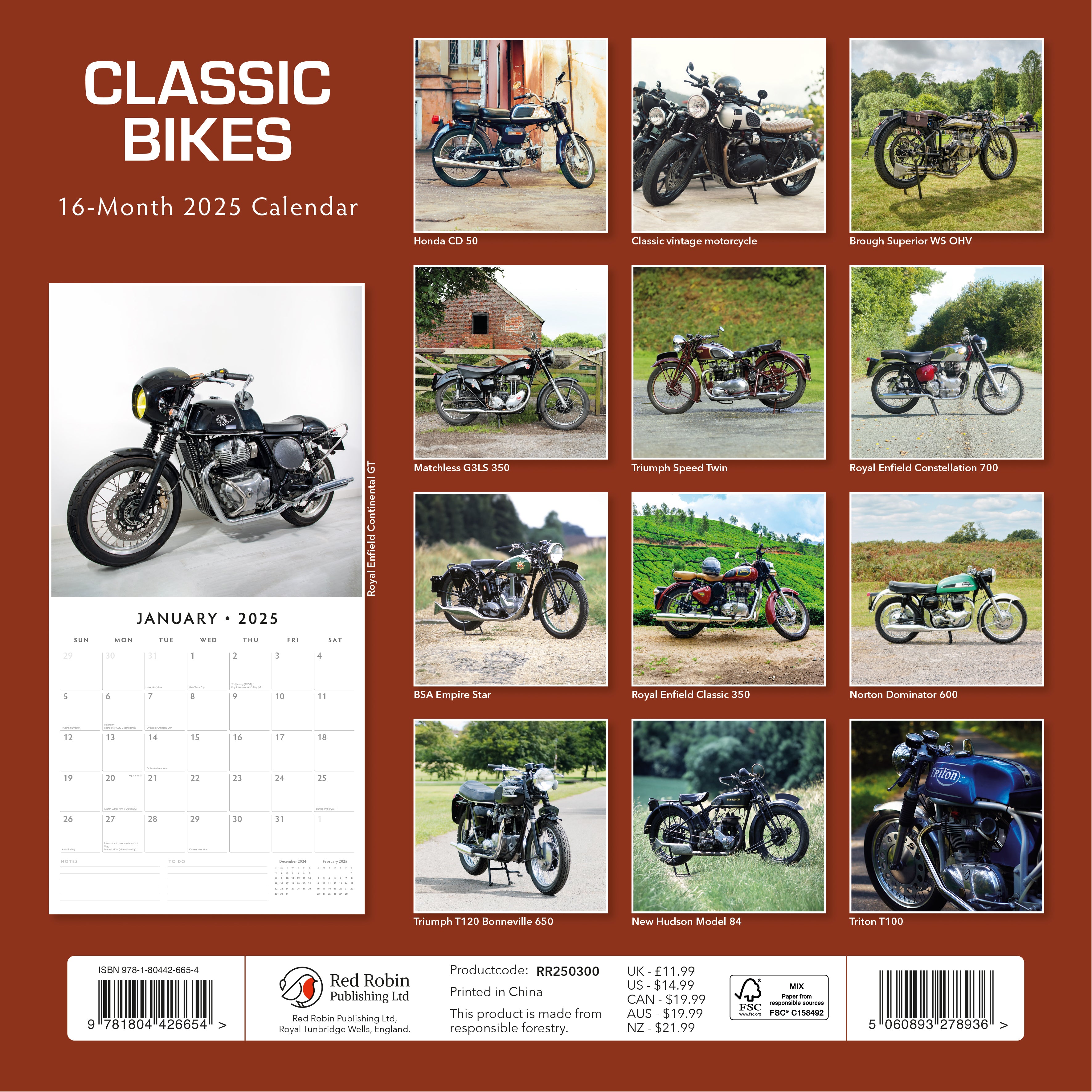 2025 Classic Bikes - Square Wall Calendar