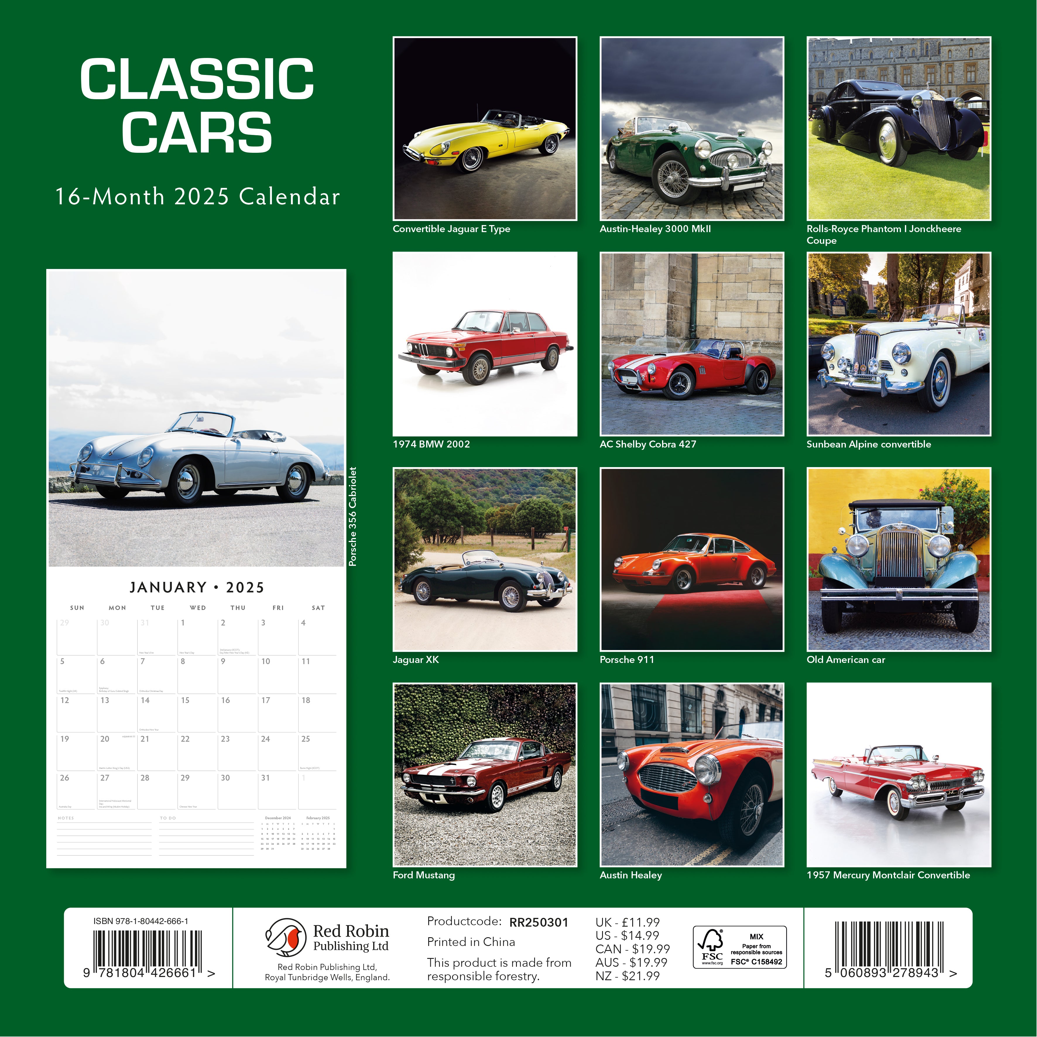 2025 Classic Cars - Square Wall Calendar