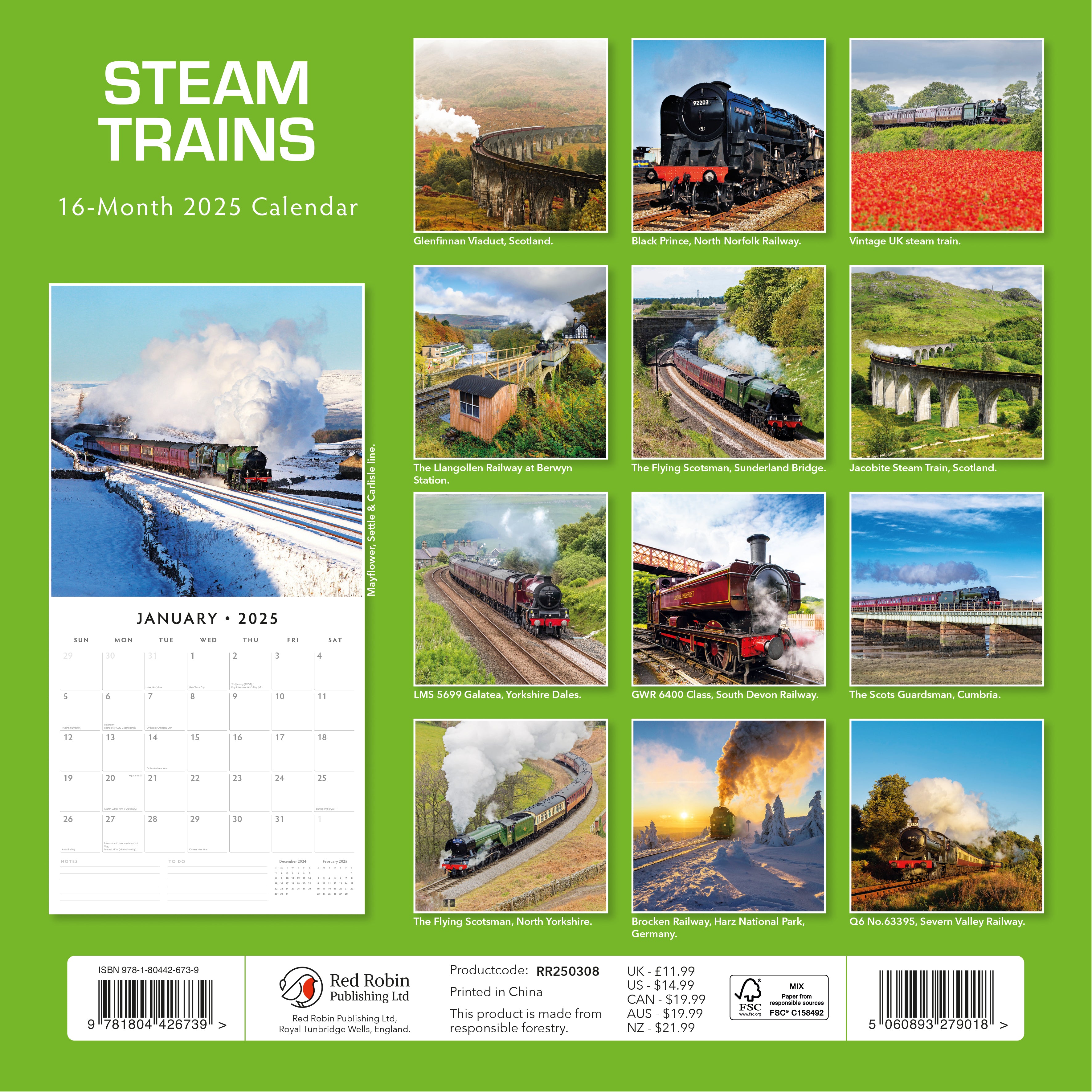 2025 Steam Trains - Square Wall Calendar