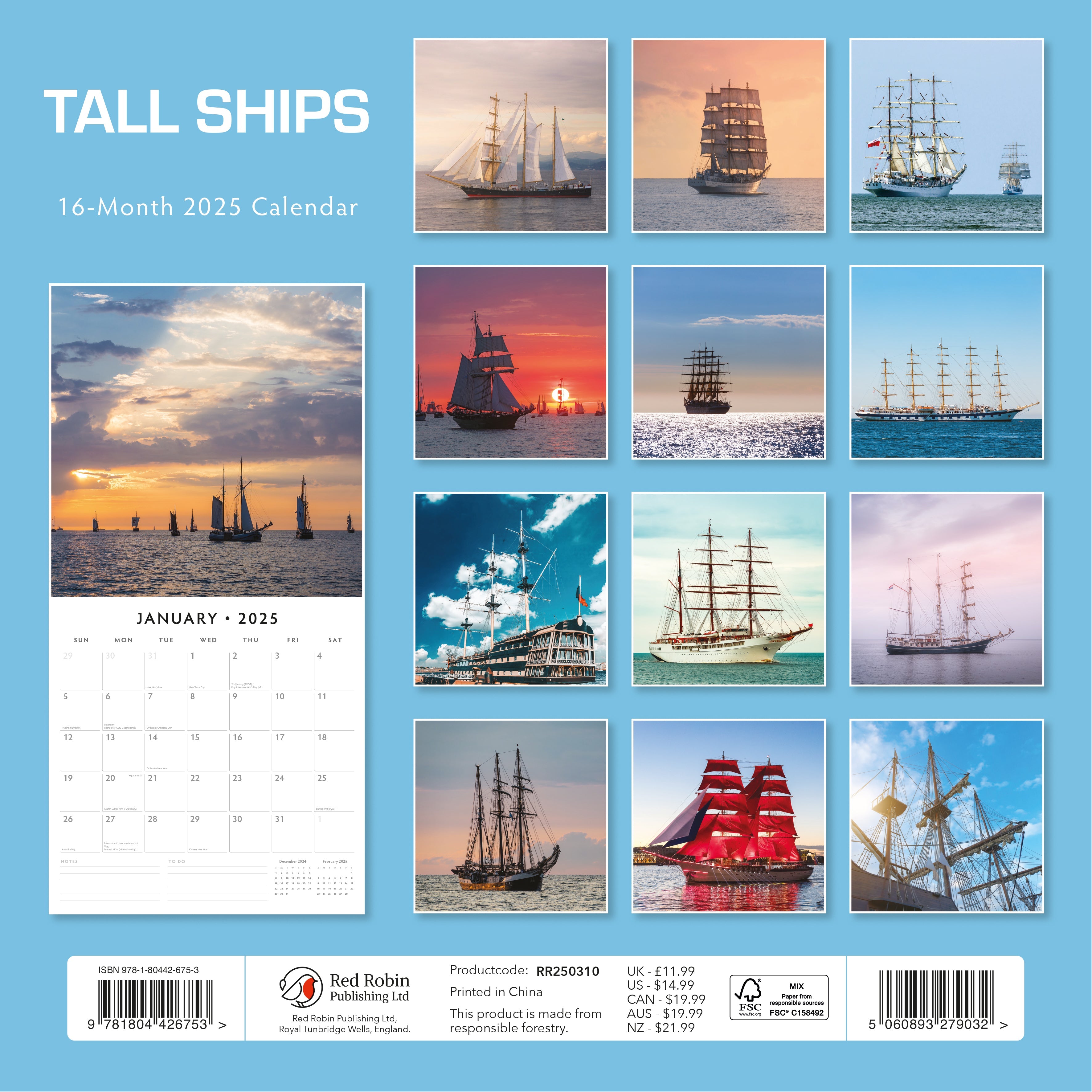 2025 Tall Ships - Square Wall Calendar