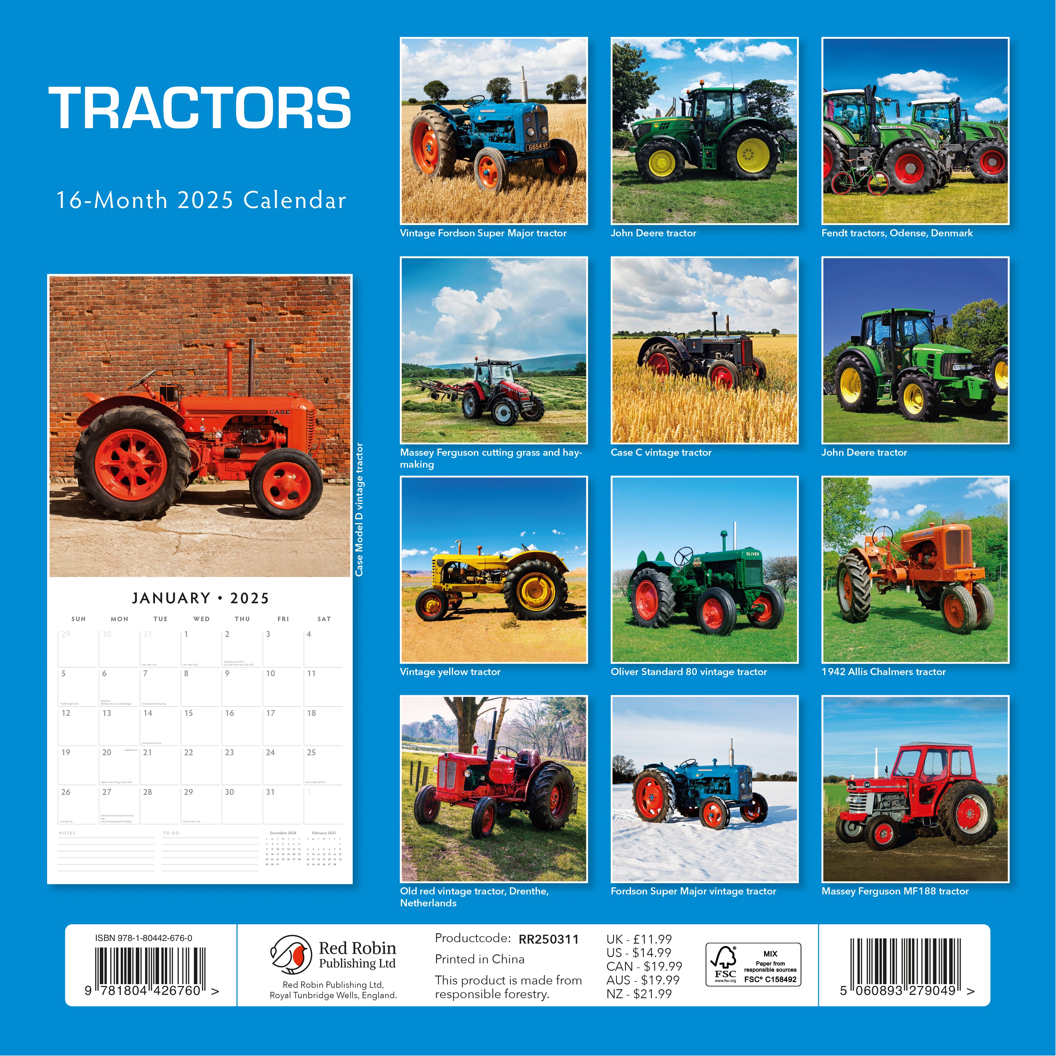 2025 Tractors - Square Wall Calendar