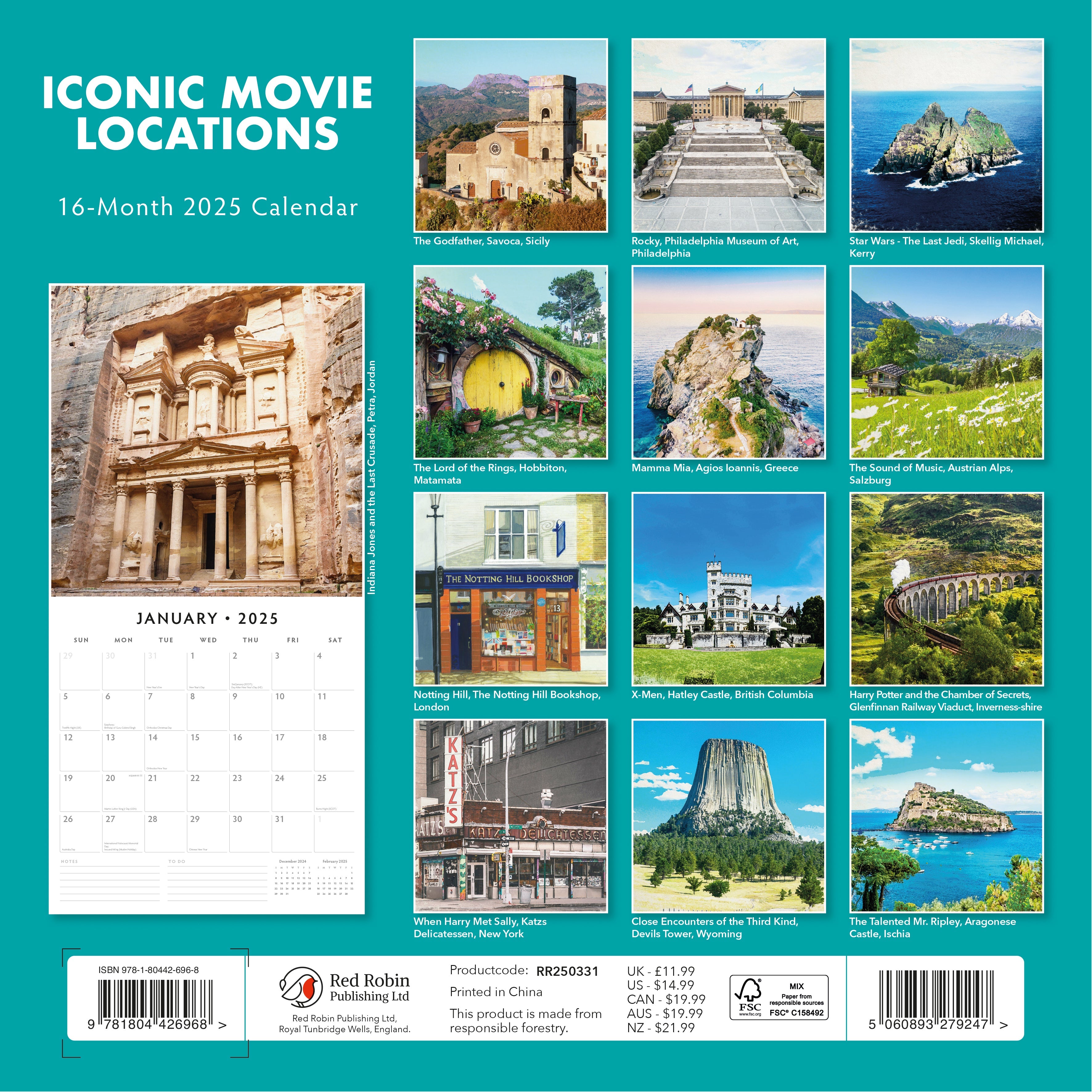 2025 Iconic Movie Locations - Square Wall Calendar