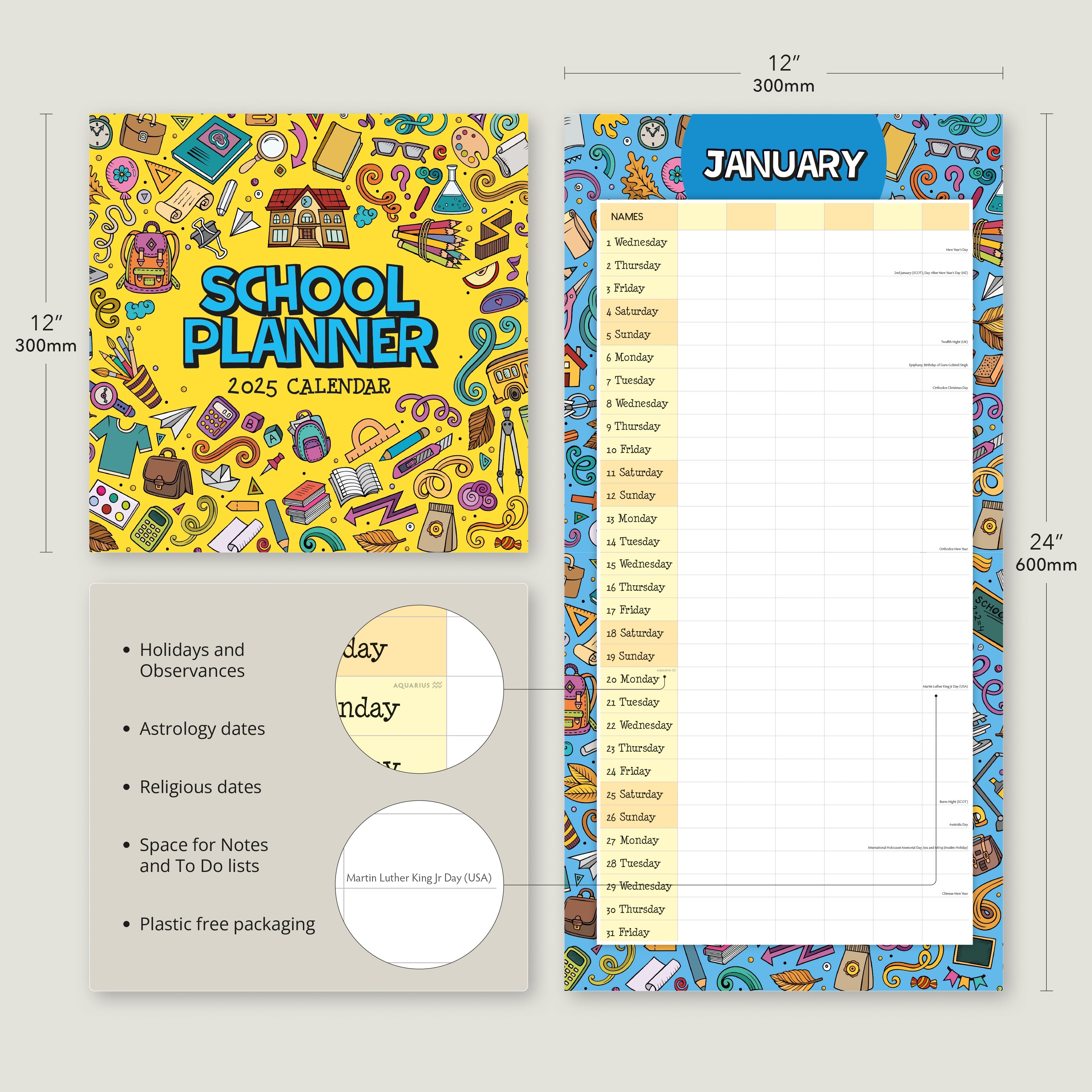 2025 School Planner - Square Wall Calendar