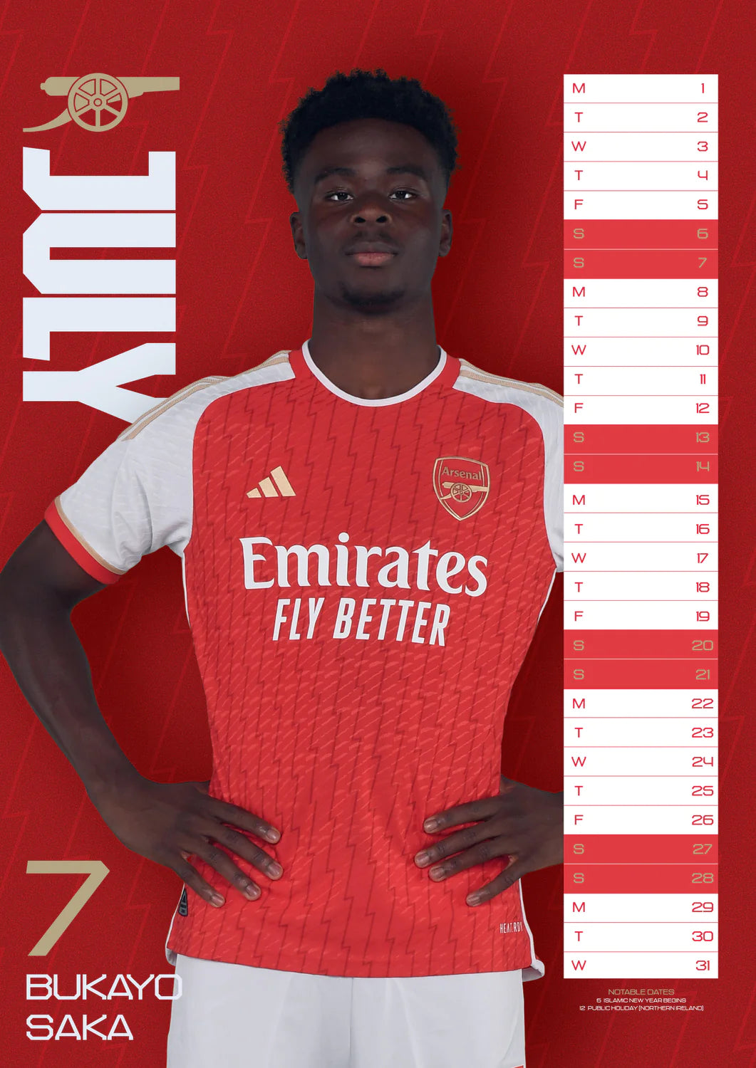 2024 Arsenal FC - A3 Wall Calendar