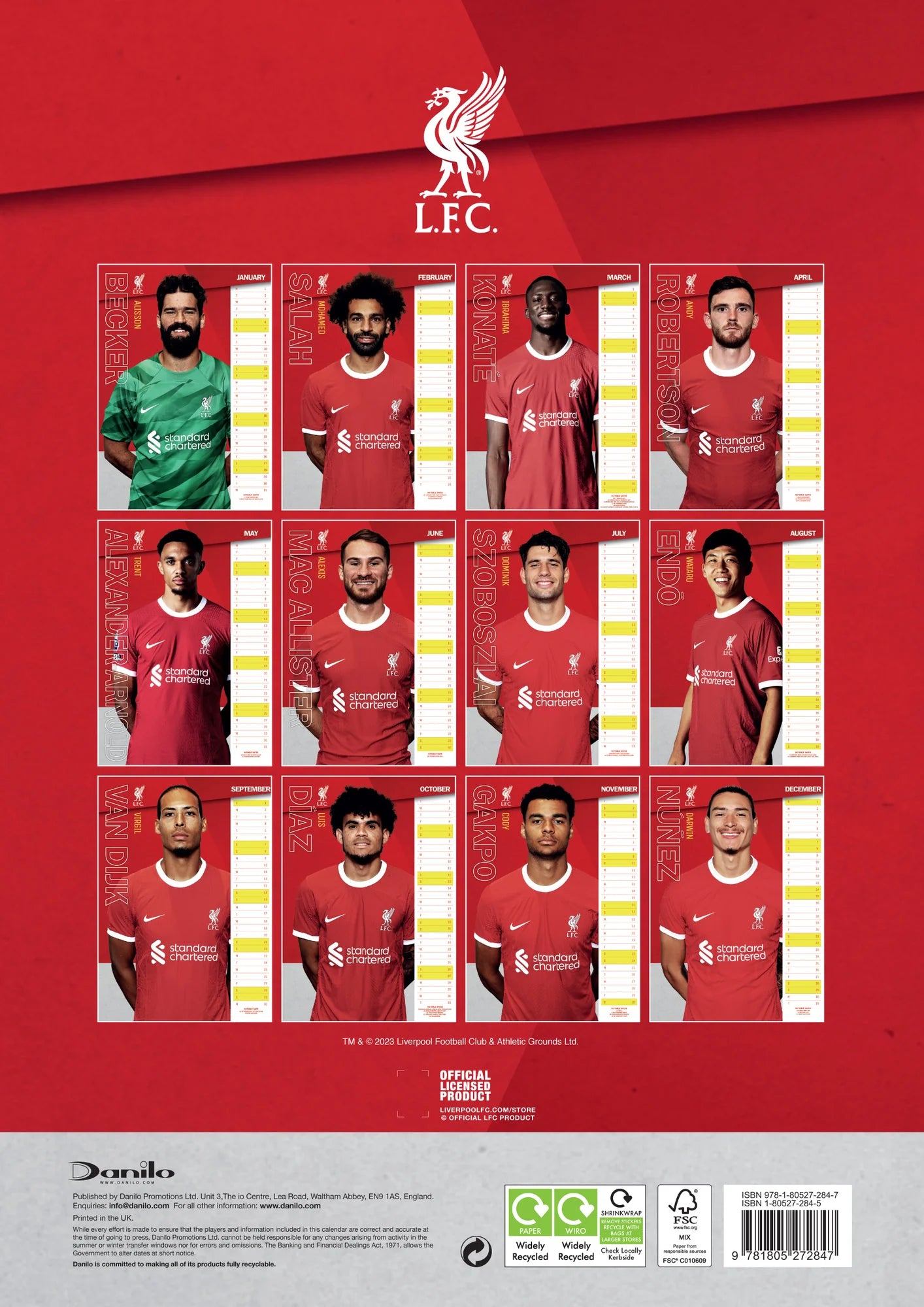 2024 Liverpool FC A3 Wall Calendar