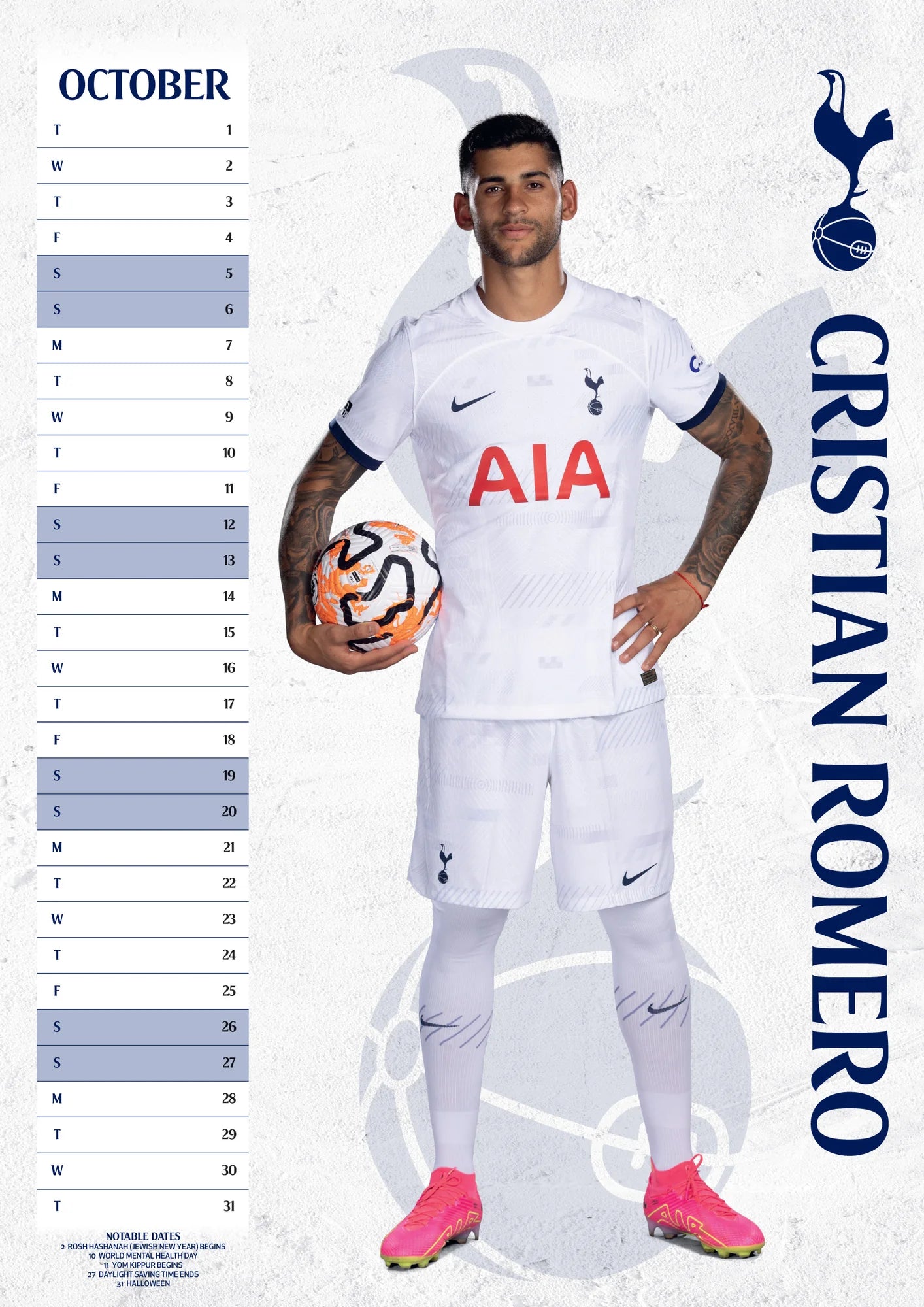 2024 Tottenham Hotspur FC A3 Wall Calendar