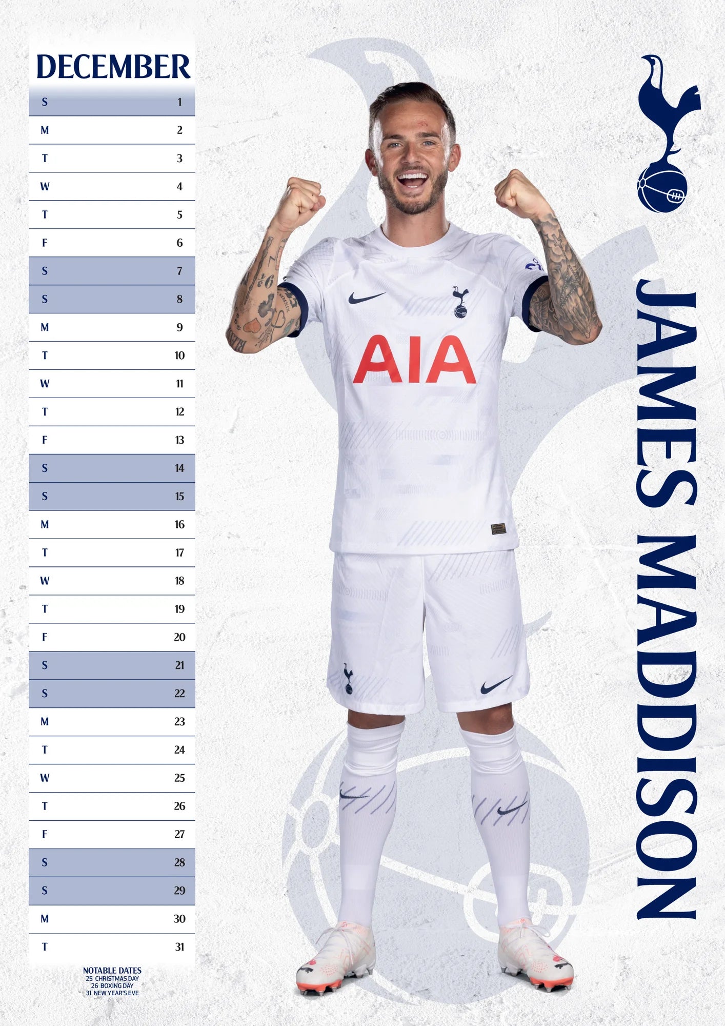 2024 Tottenham Hotspur FC - A3 Wall Calendar