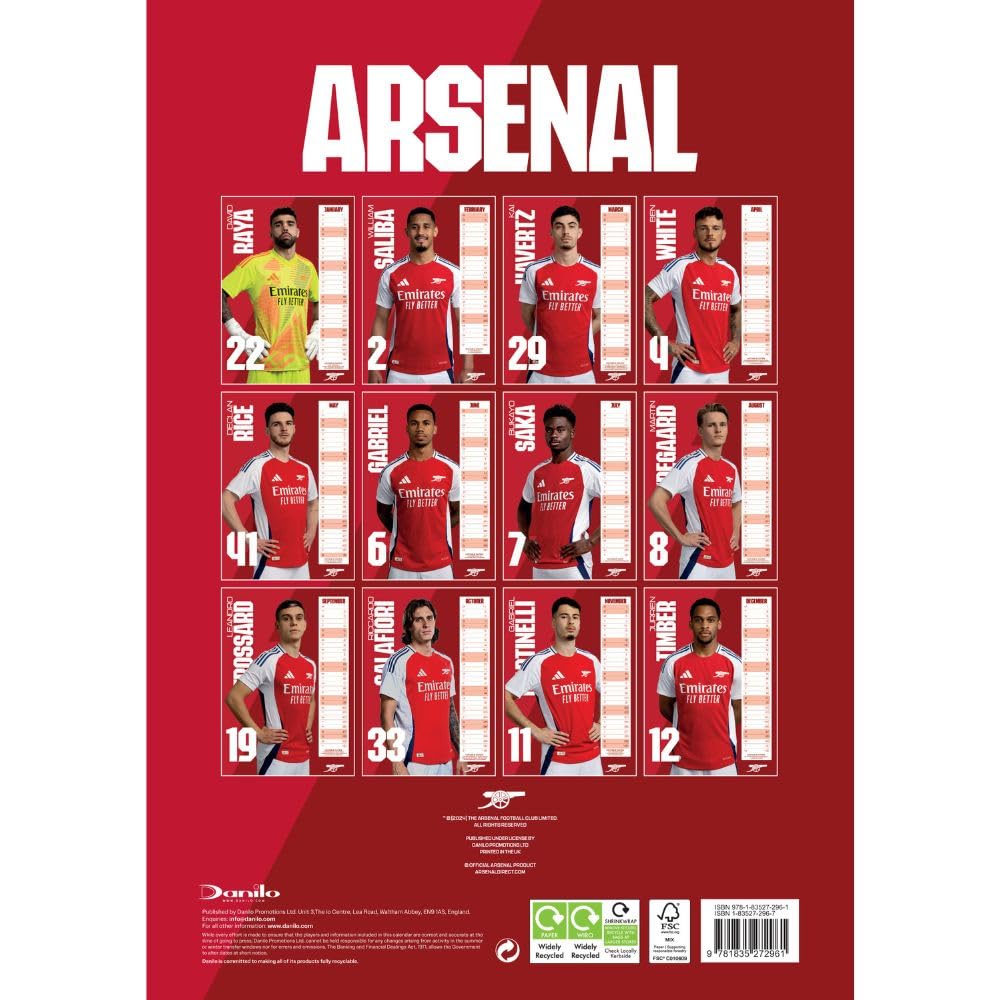 2025 Arsenal Fc - A3 Wall Calendar