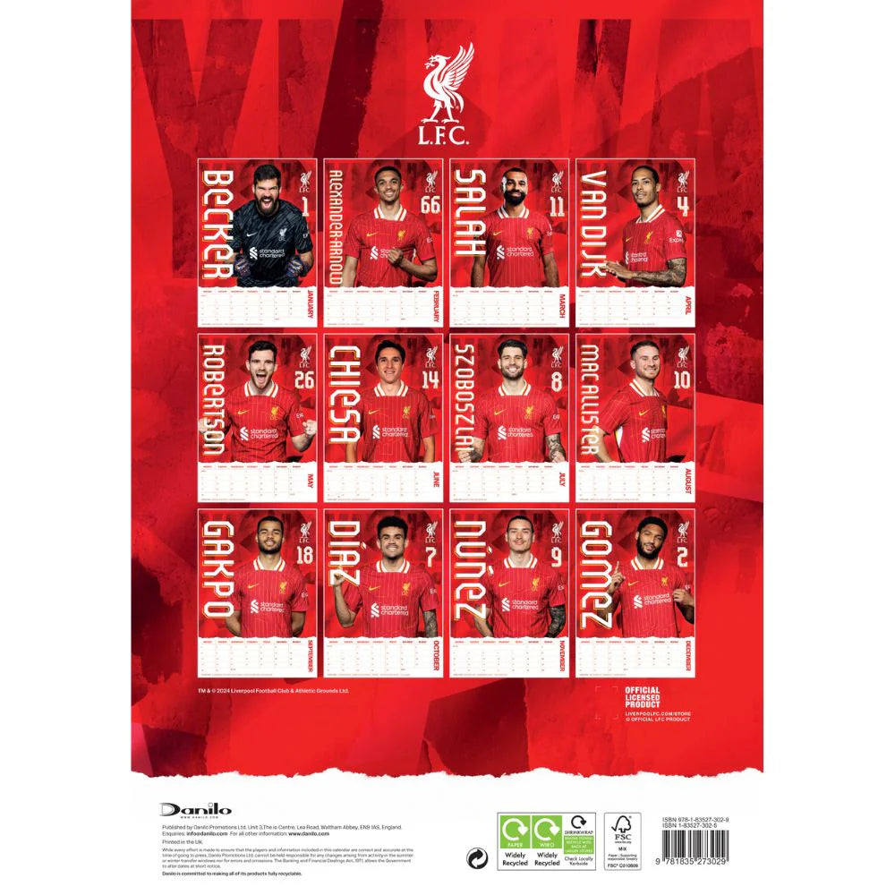 2025 Liverpool Fc - A3 Wall Calendar